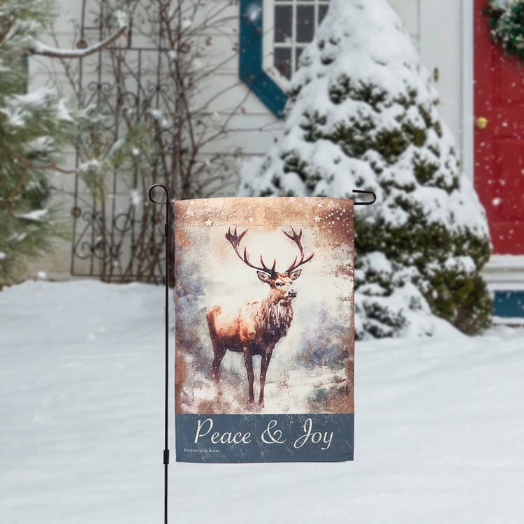 Festive Double-Sided Reindeer Peace & Joy Polyester Christmas Garden Flag Outdoor Decor