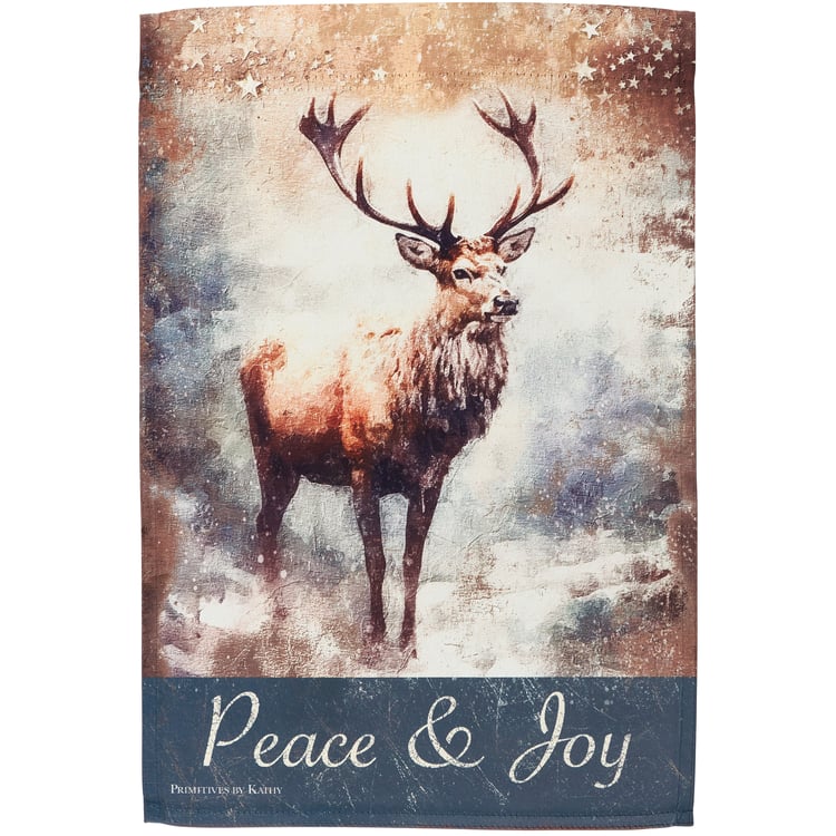 Festive Double-Sided Reindeer Peace & Joy Polyester Christmas Garden Flag Outdoor Decor