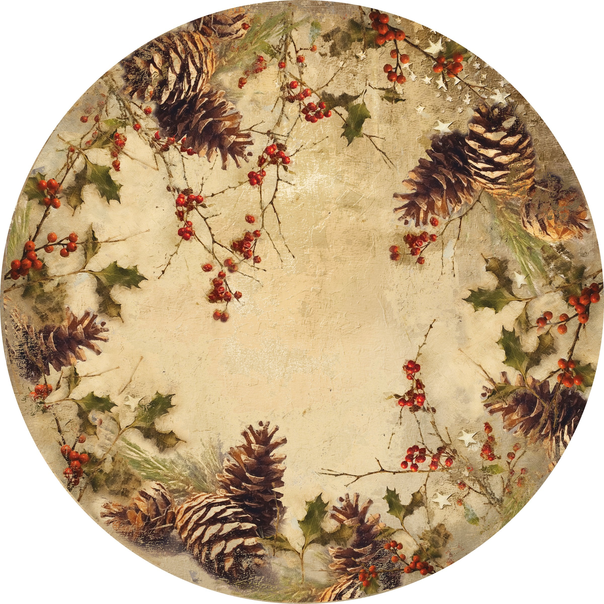 Charming Christmas Holly Pinecone Paper Placemats - 24-Count Festive Table Decor
