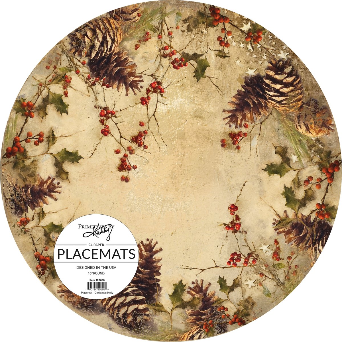 Charming Christmas Holly Pinecone Paper Placemats - 24-Count Festive Table Decor