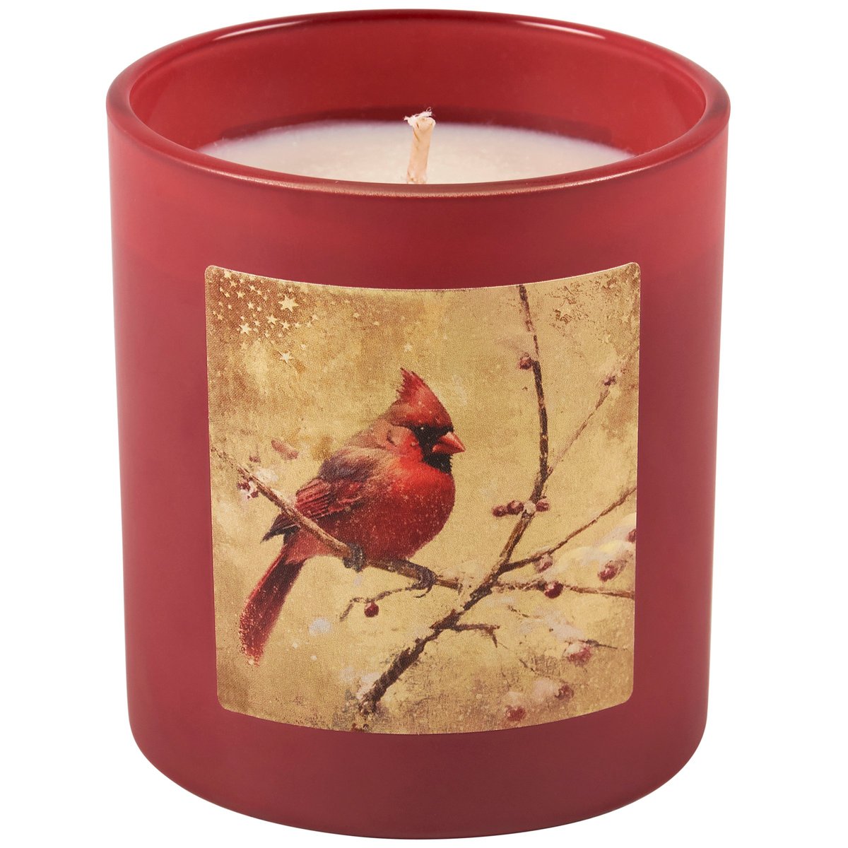 Festive Snowy Cardinal Evergreen Scented Soy Wax Candle with Fabric Wick