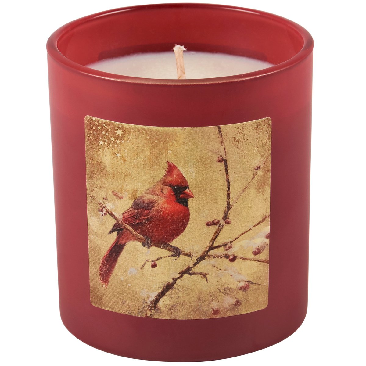 Festive Snowy Cardinal Evergreen Scented Soy Wax Candle with Fabric Wick