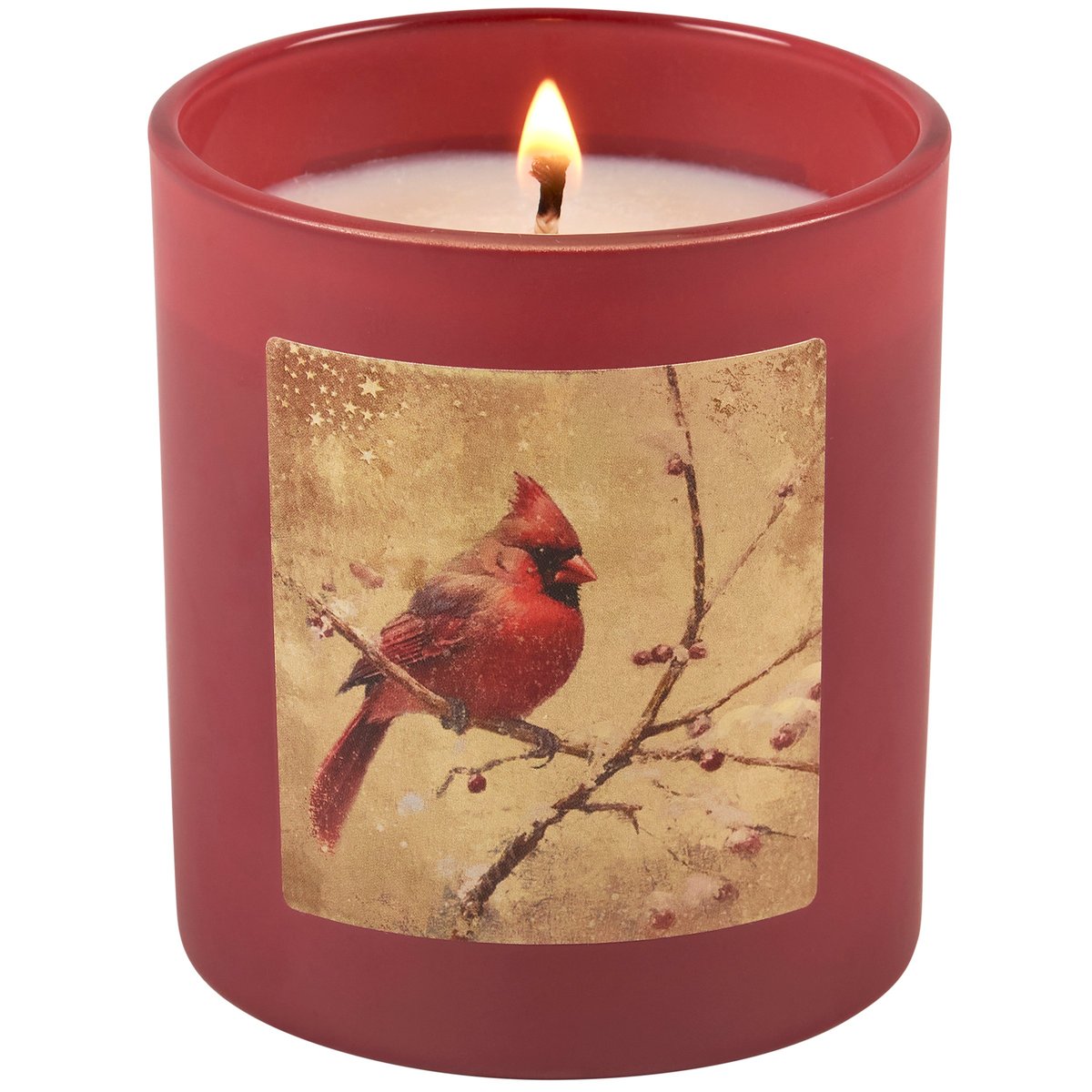 Festive Snowy Cardinal Evergreen Scented Soy Wax Candle with Fabric Wick