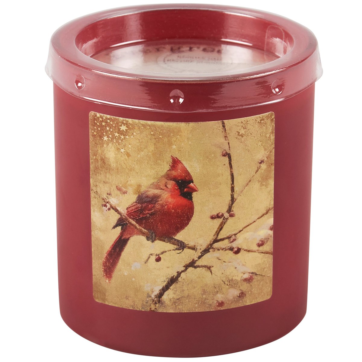 Festive Snowy Cardinal Evergreen Scented Soy Wax Candle with Fabric Wick