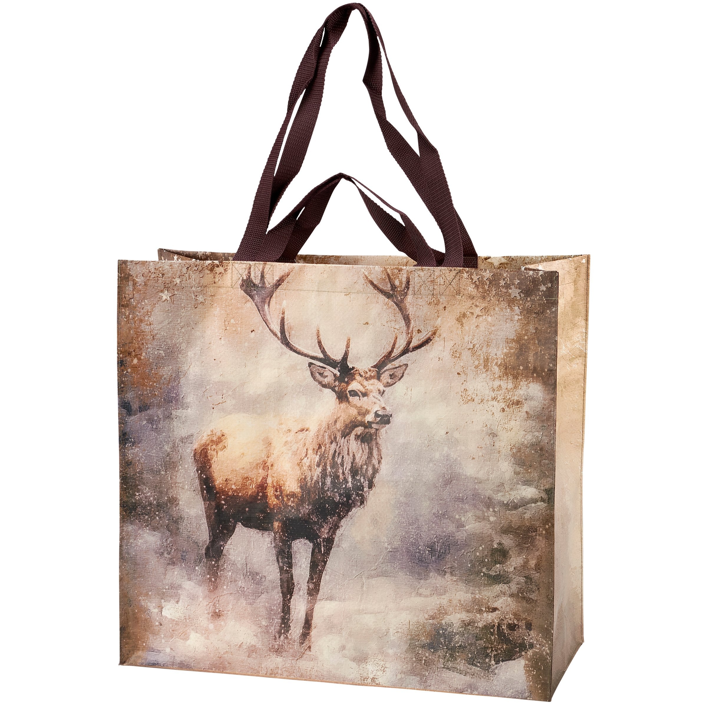 Eco-Friendly Peace Reindeer Double-Sided Vintage Christmas Art Shopping Tote Bag