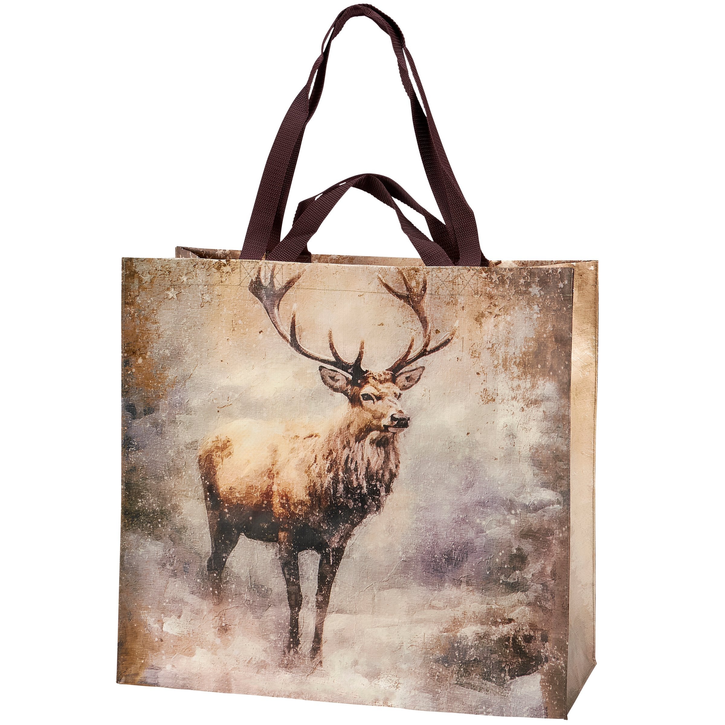 Eco-Friendly Peace Reindeer Double-Sided Vintage Christmas Art Shopping Tote Bag