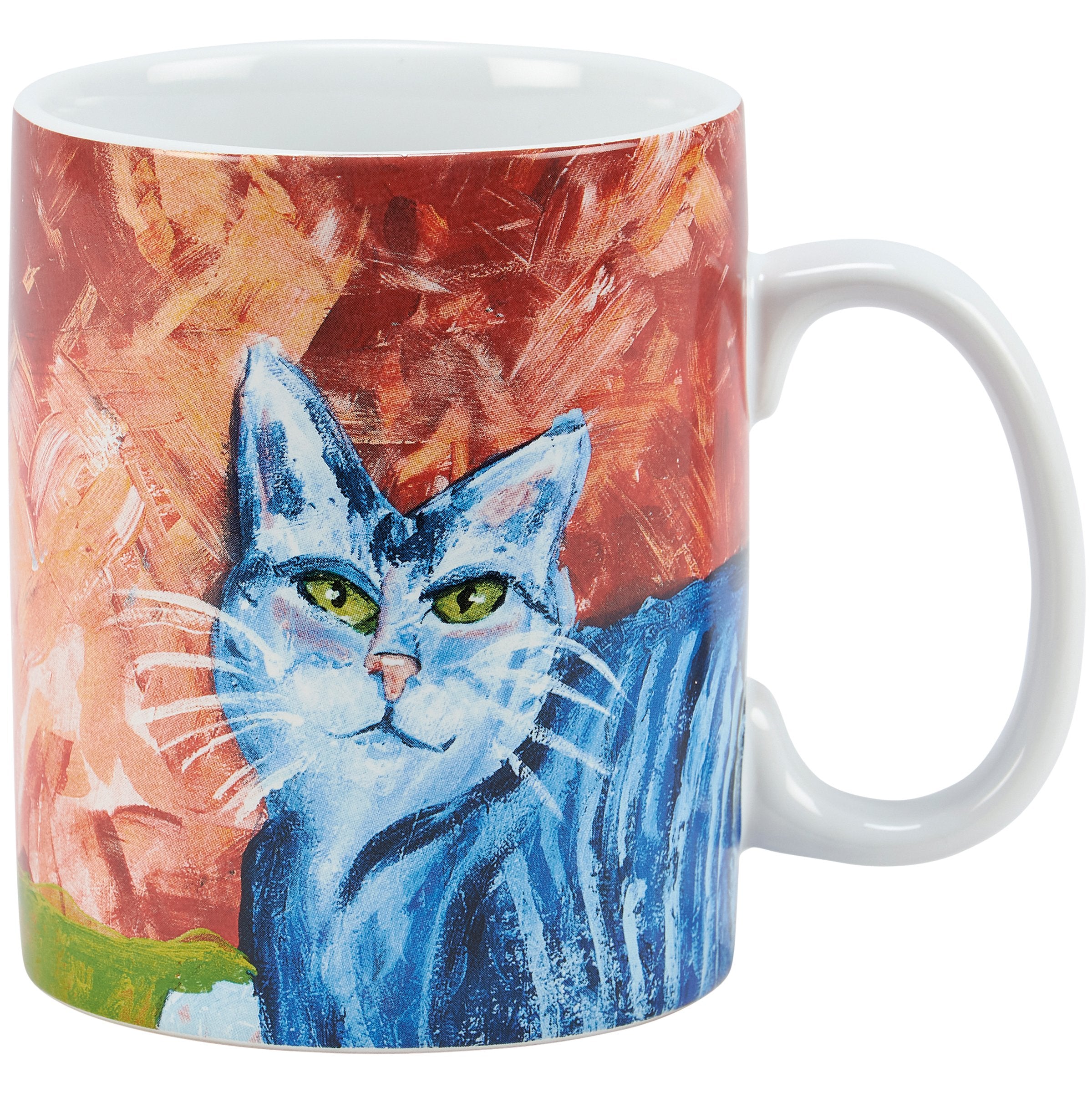 Vibrant Hand-Painted Cat Stoneware Mug - 20oz Pet Art Coffee Cup