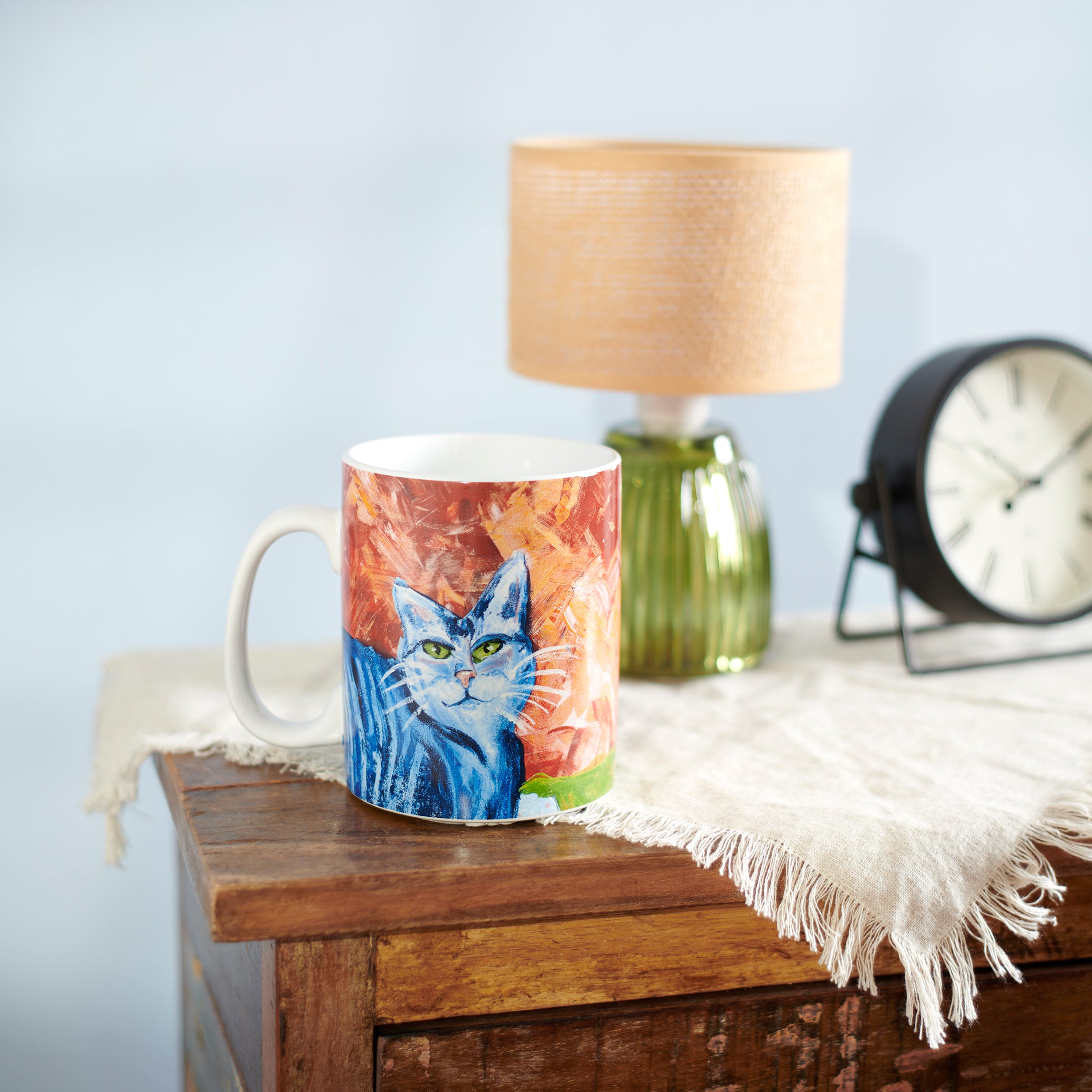 Vibrant Hand-Painted Cat Stoneware Mug - 20oz Pet Art Coffee Cup