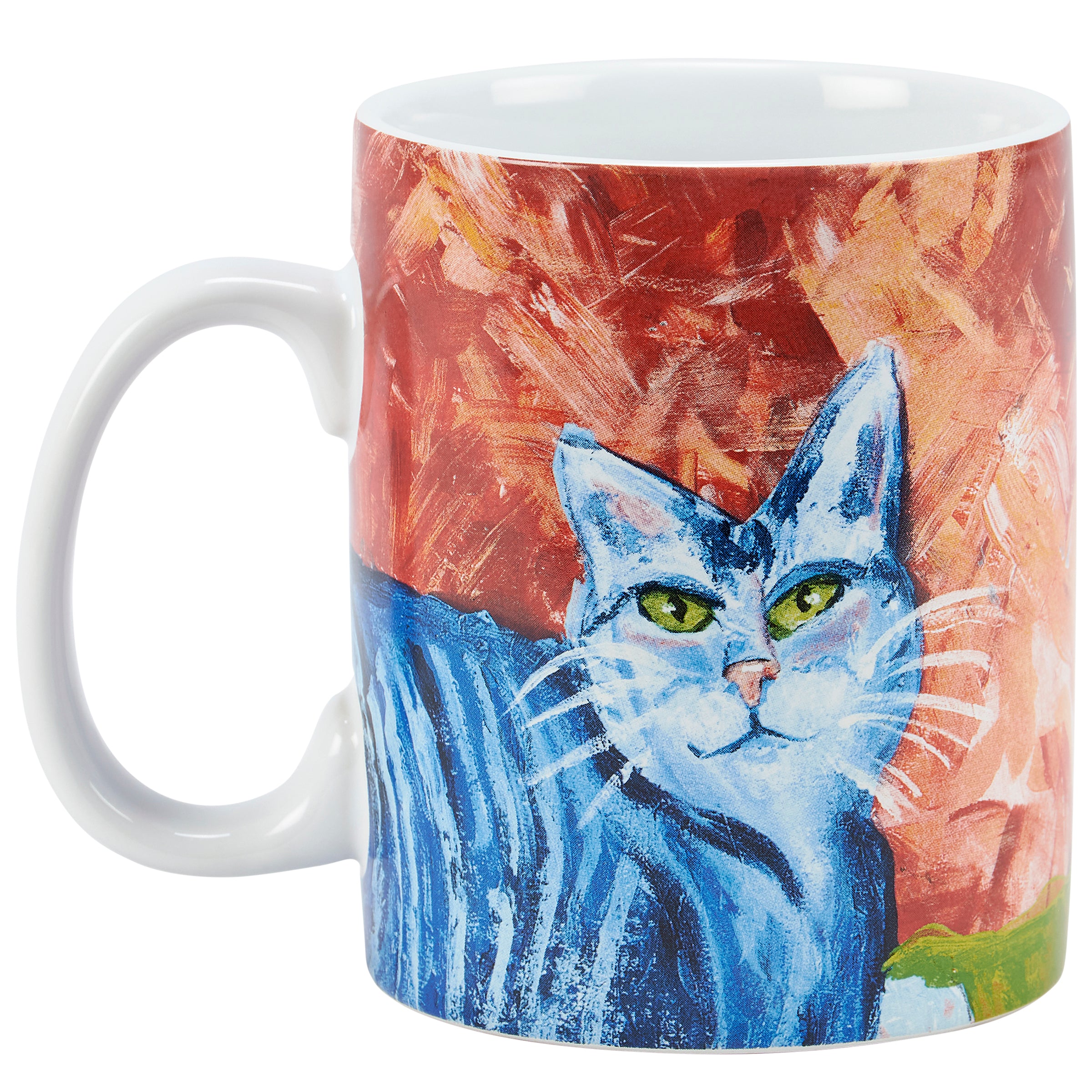 Vibrant Hand-Painted Cat Stoneware Mug - 20oz Pet Art Coffee Cup