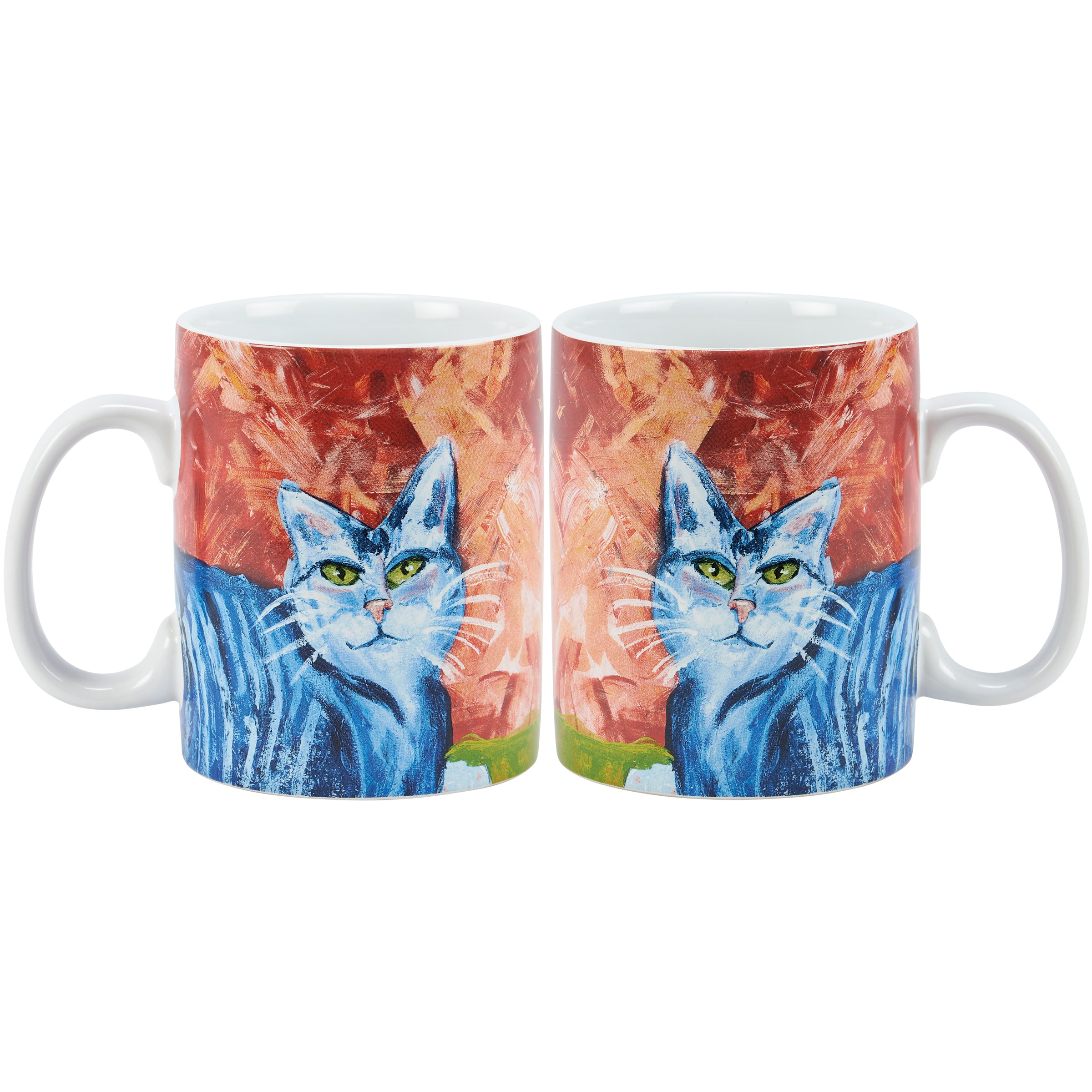 Vibrant Hand-Painted Cat Stoneware Mug - 20oz Pet Art Coffee Cup