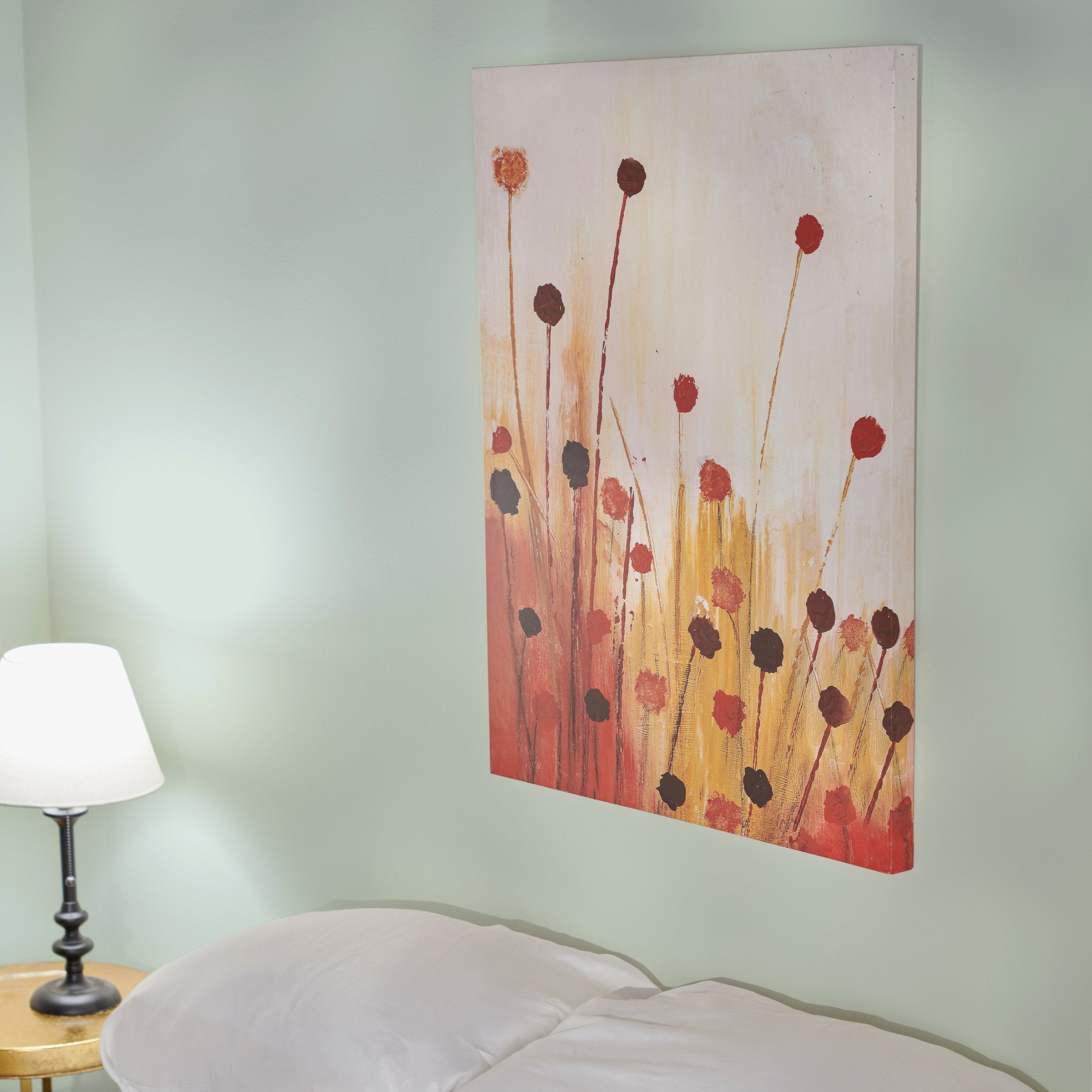 Vibrant Reed Field Abstract Canvas Wall Art, Red Orange Palette, Friendship Heart