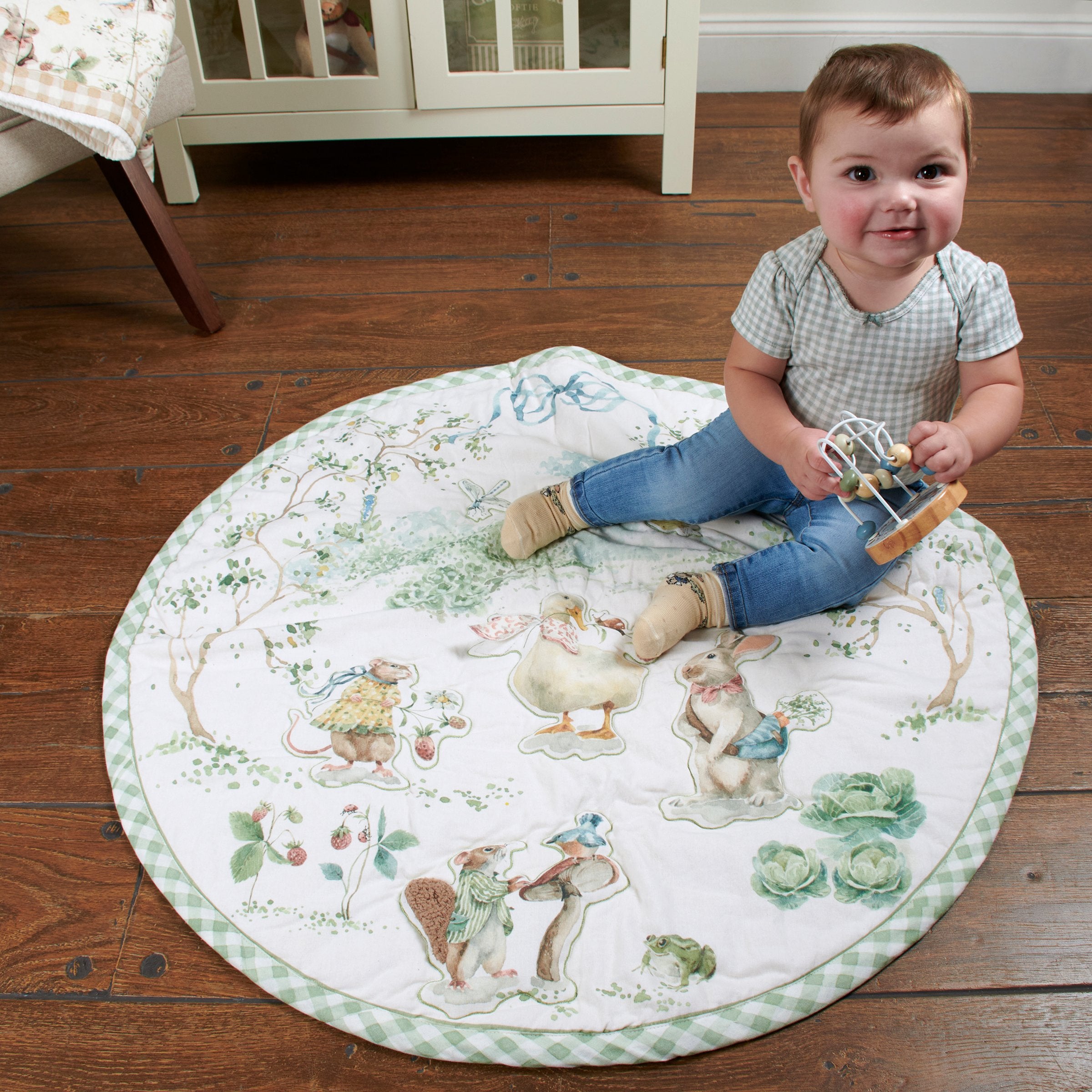 Charming Garden Friends Sensory Baby Play Mat with Crinkle, Squeaker, Faux Fur