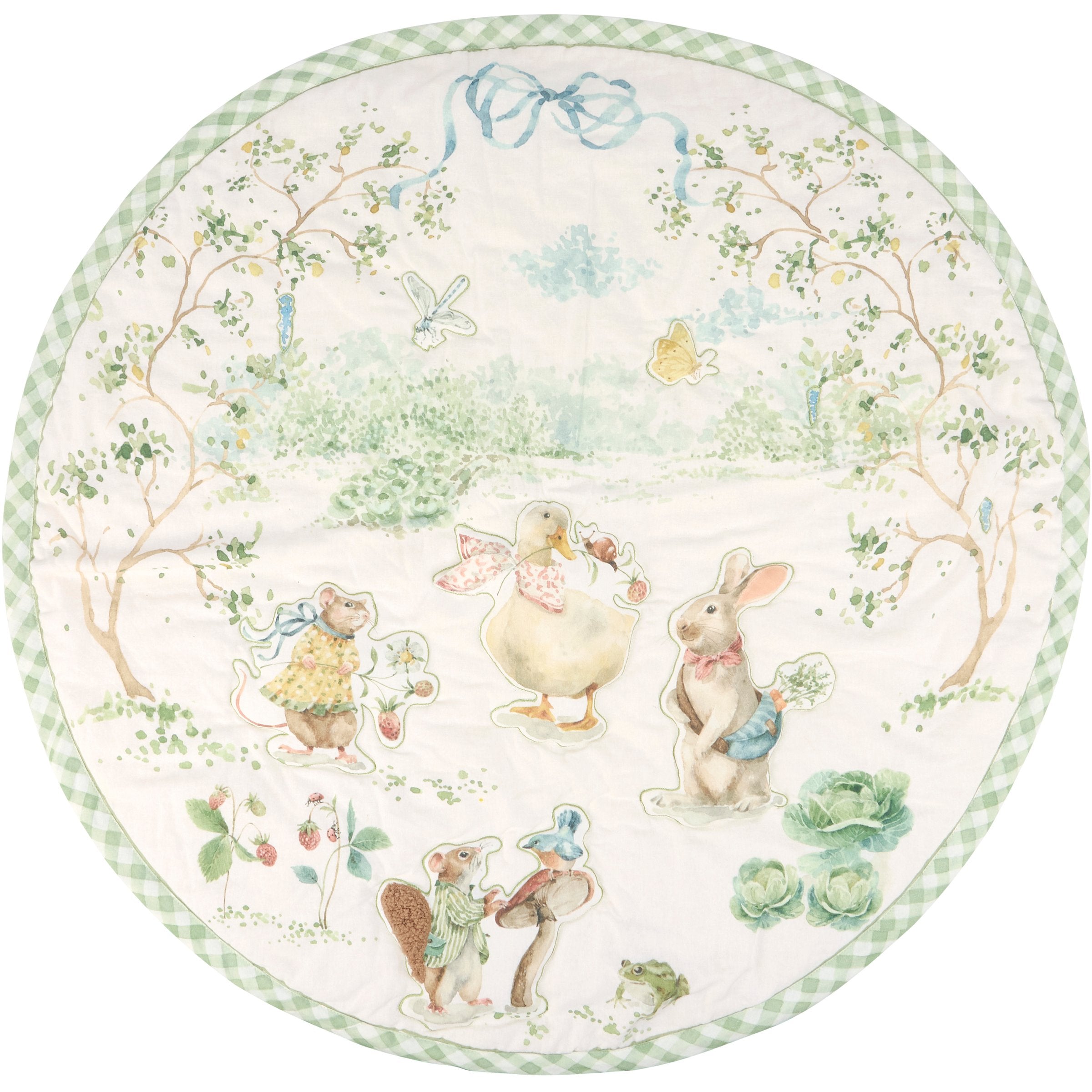 Charming Garden Friends Sensory Baby Play Mat with Crinkle, Squeaker, Faux Fur