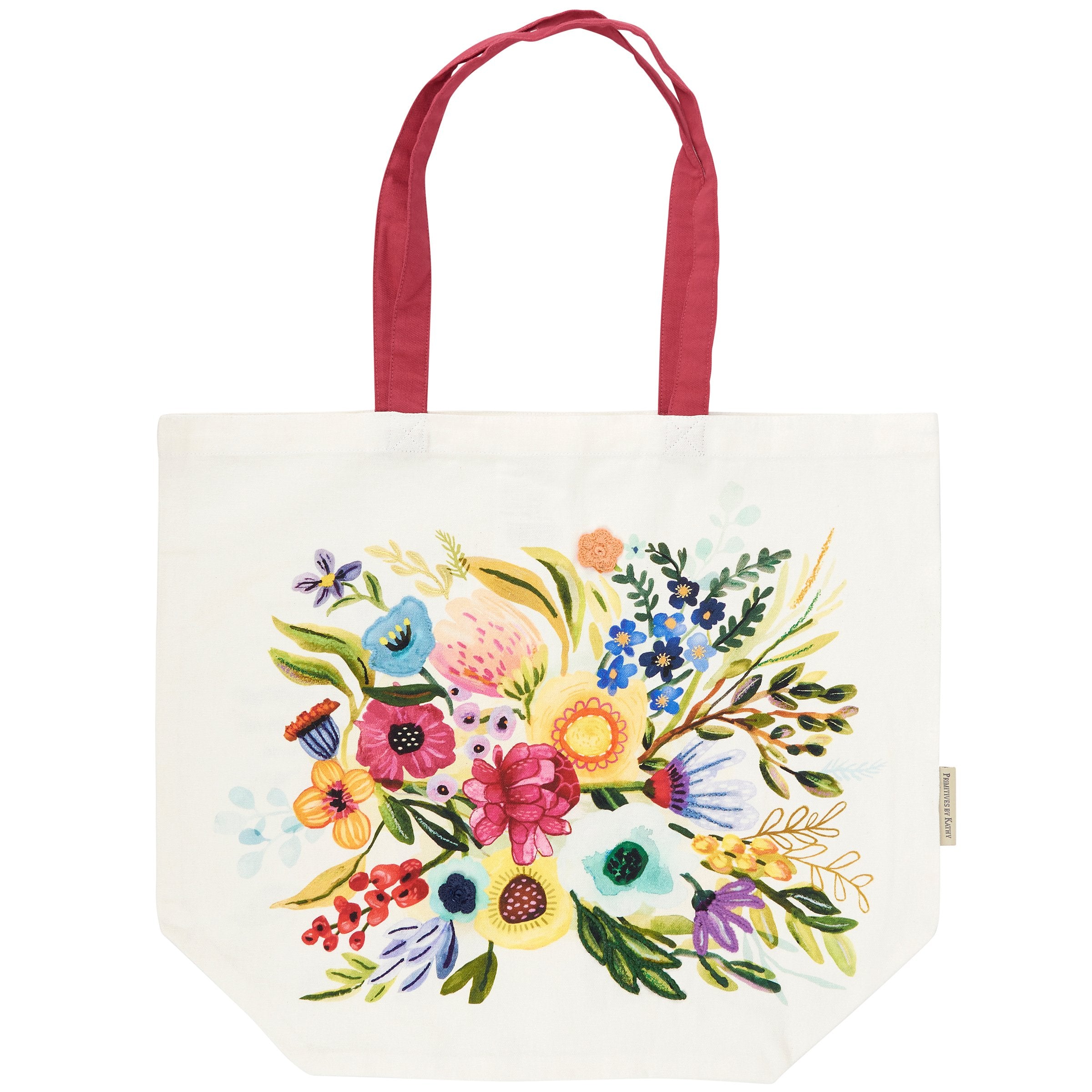 Vibrant Double-Sided Cotton Floral Tote Bag with Knit Accents & Pink Straps