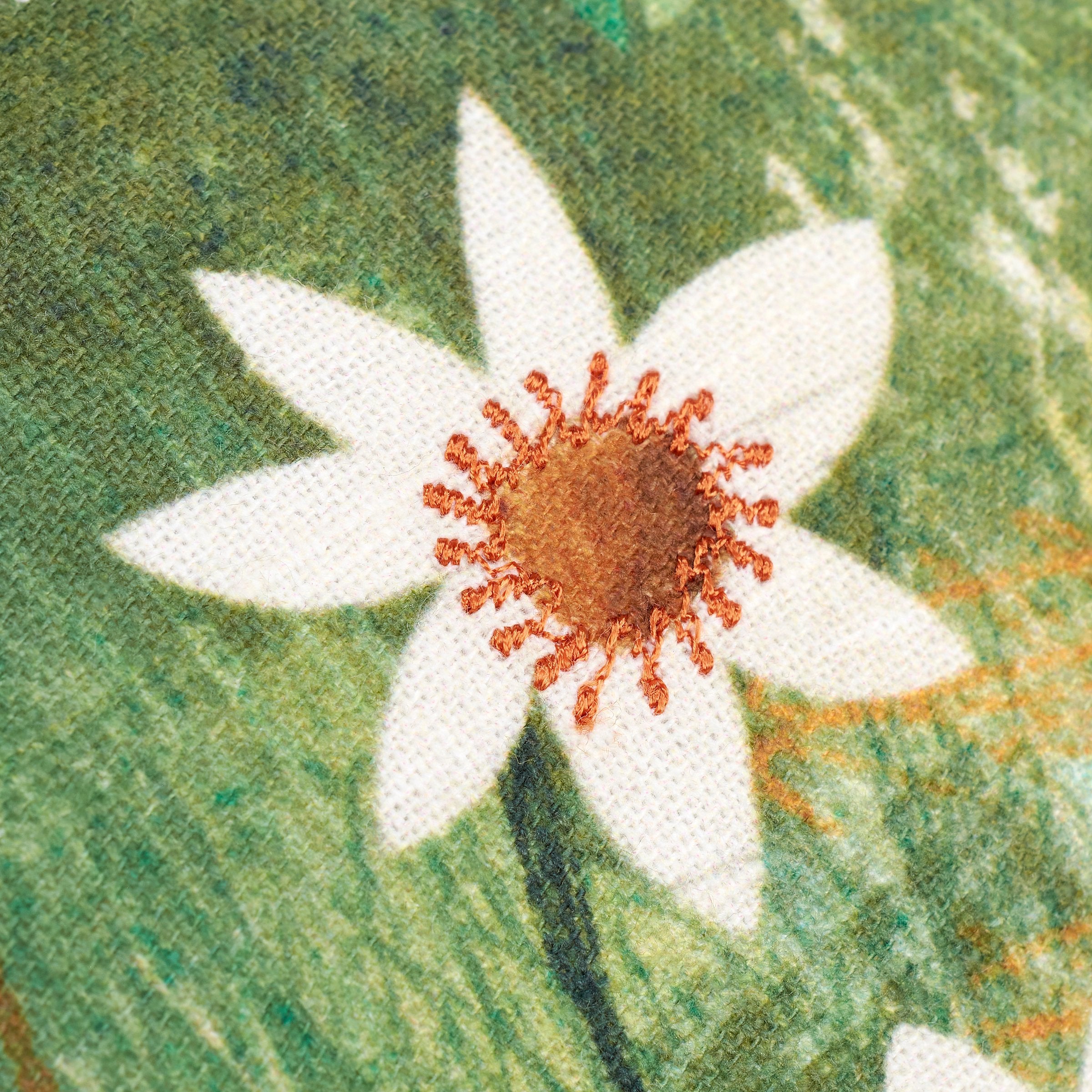 Harmony Lake Landscape Cotton Pillow with Embroidered Sentiment for Cozy Home Decor