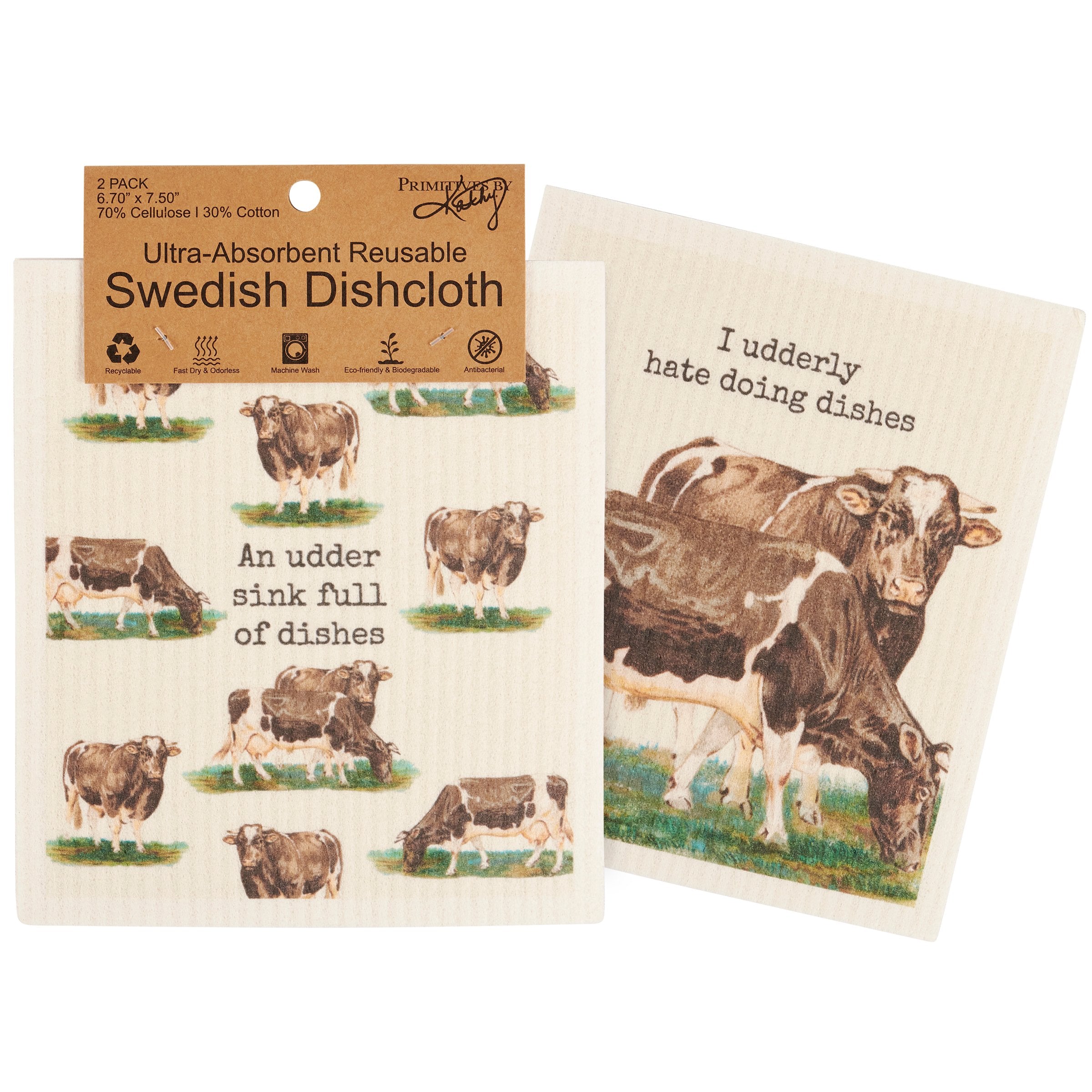 Charming Farmhouse Udderly Fun Swedish Dishcloths Set for Kitchen Cleaning (2-Pack)