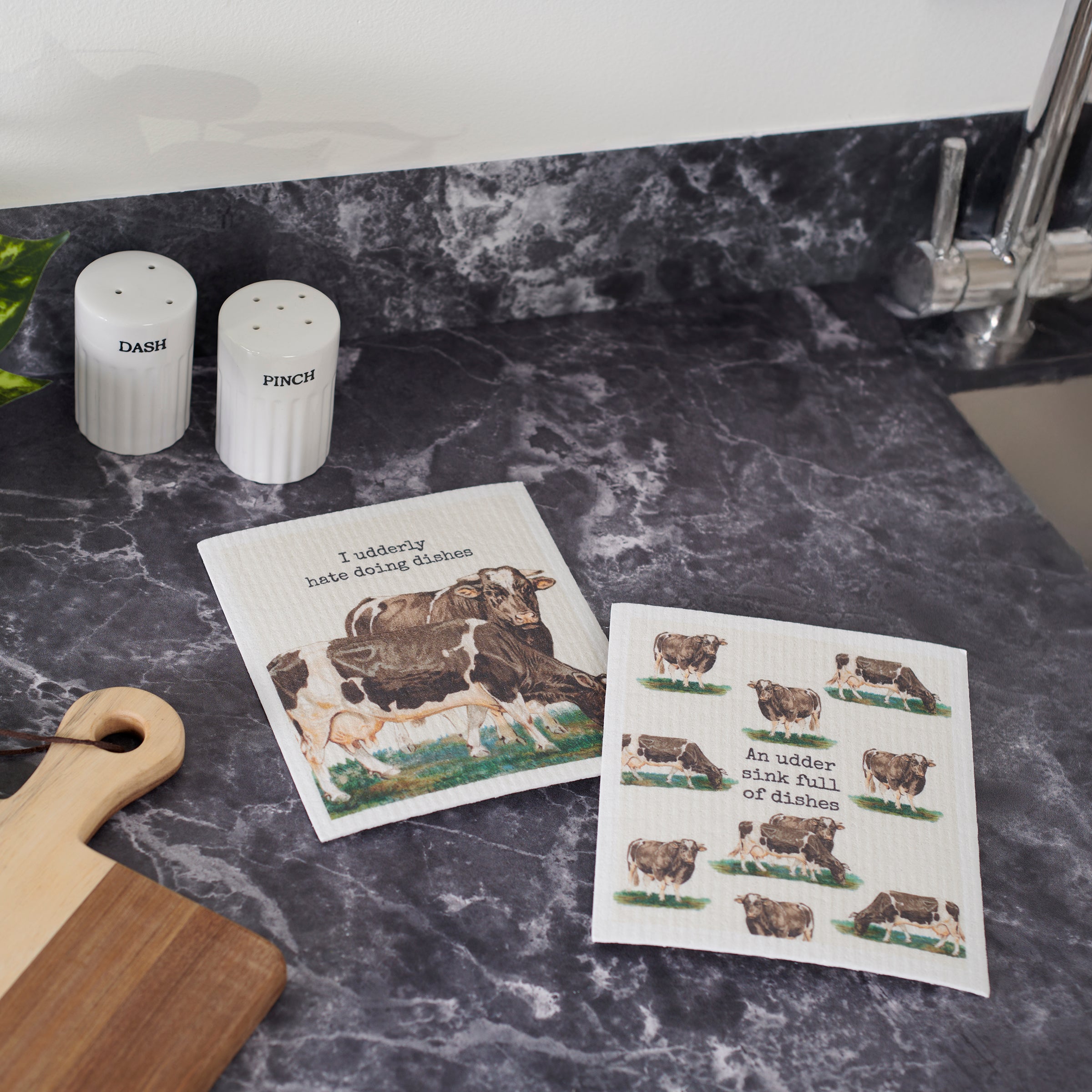 Charming Farmhouse Udderly Fun Swedish Dishcloths Set for Kitchen Cleaning (2-Pack)