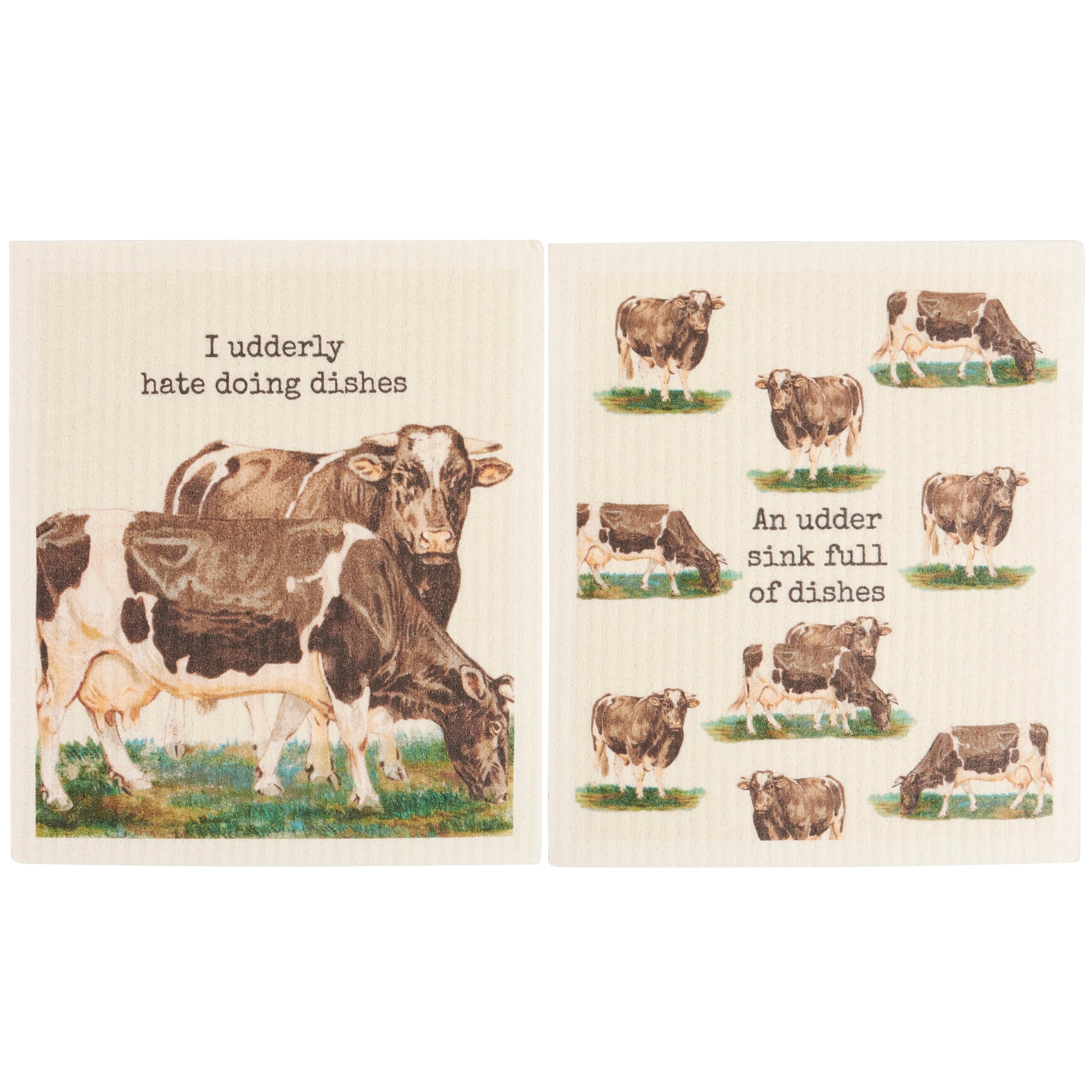 Charming Farmhouse Udderly Fun Swedish Dishcloths Set for Kitchen Cleaning (2-Pack)
