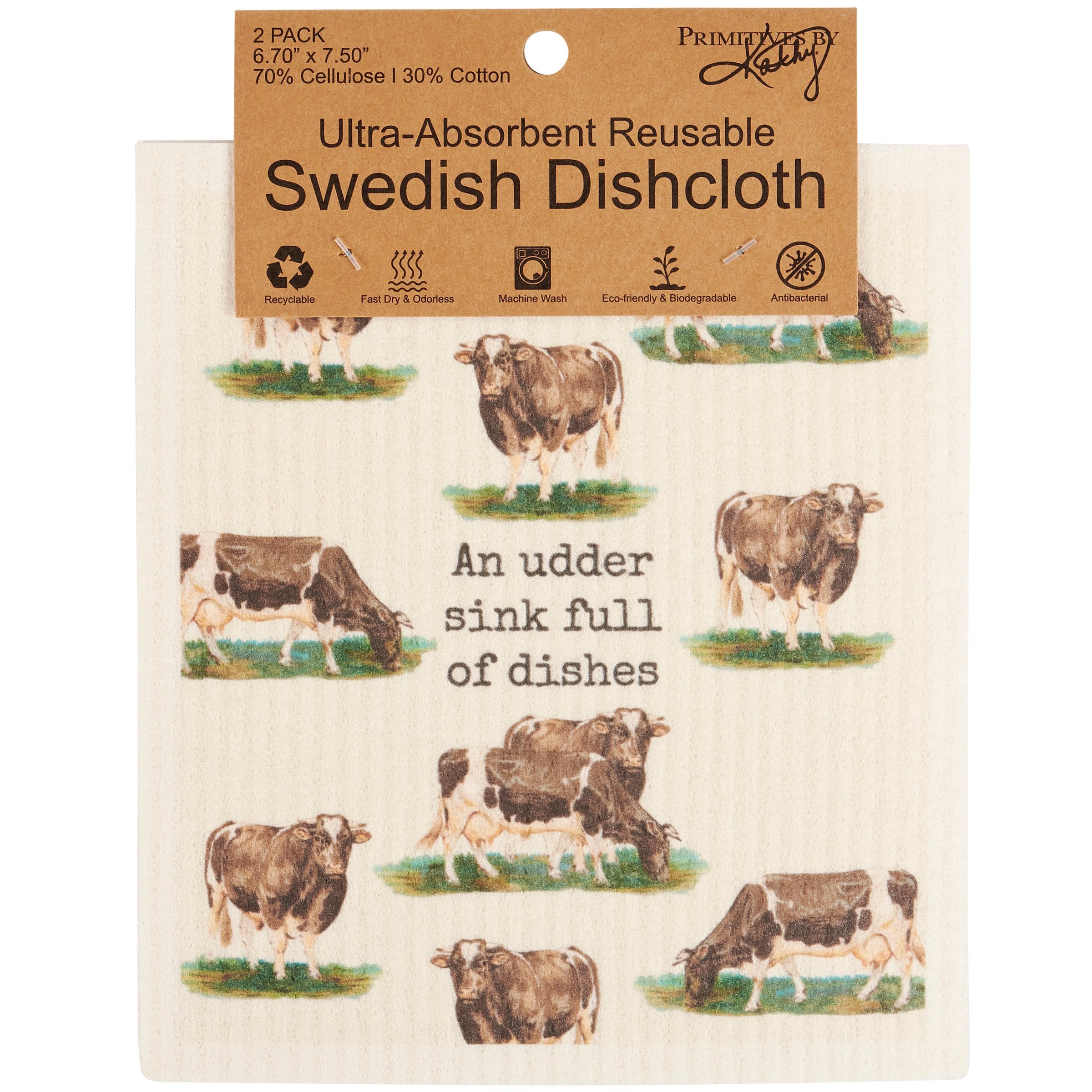 Charming Farmhouse Udderly Fun Swedish Dishcloths Set for Kitchen Cleaning (2-Pack)