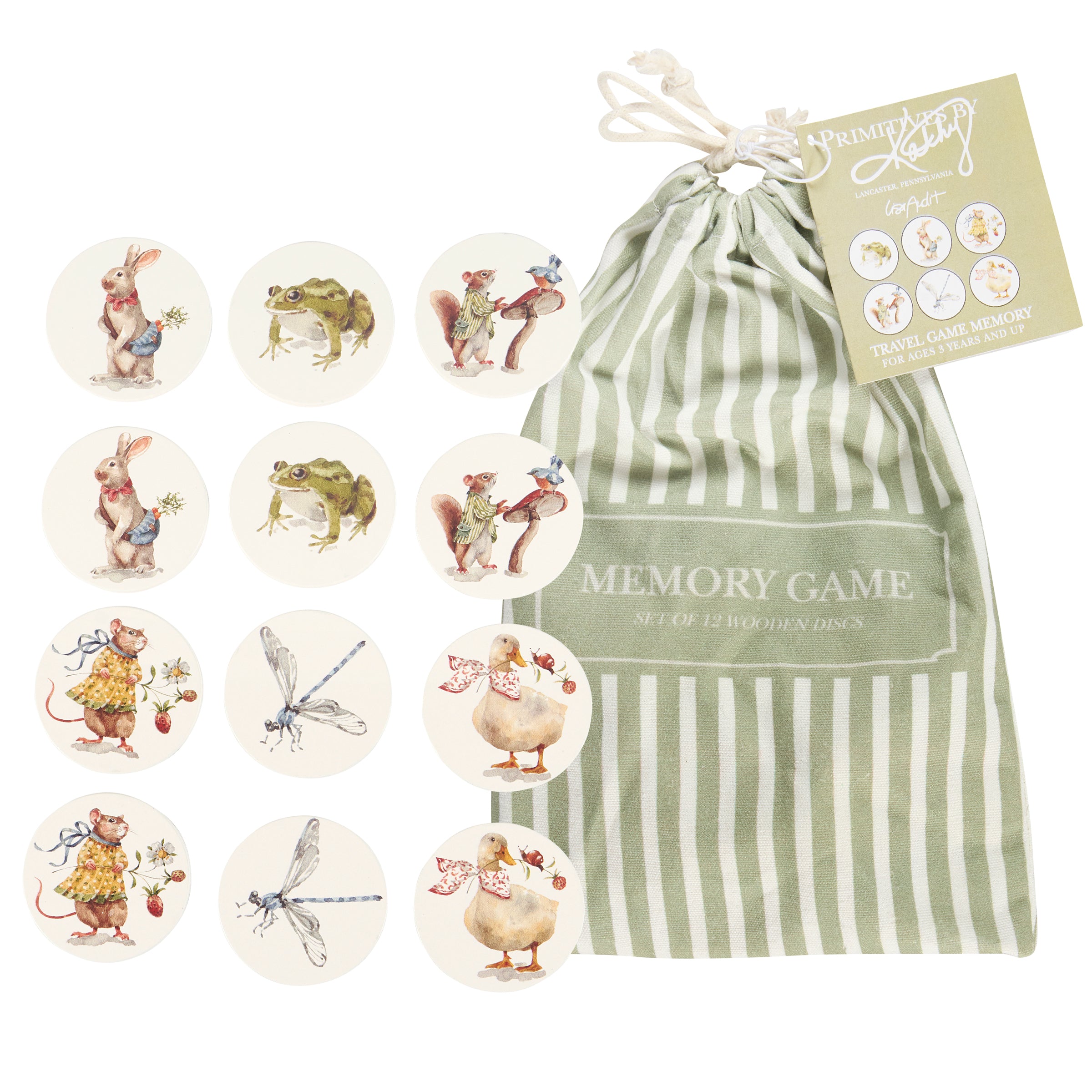 Charming Wooden Memory Garden Travel Game - 12 Discs, Kids 3+ Fun
