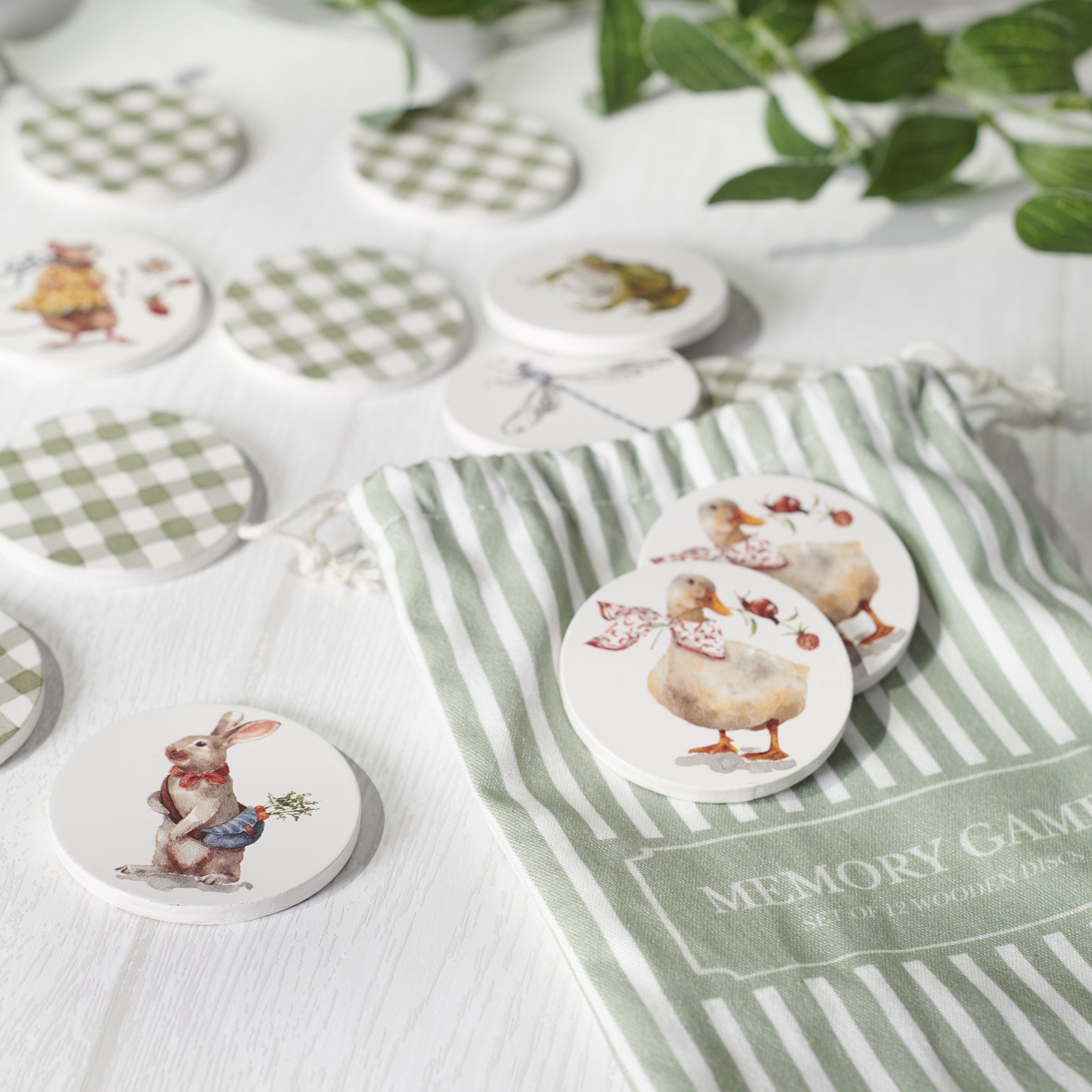 Charming Wooden Memory Garden Travel Game - 12 Discs, Kids 3+ Fun