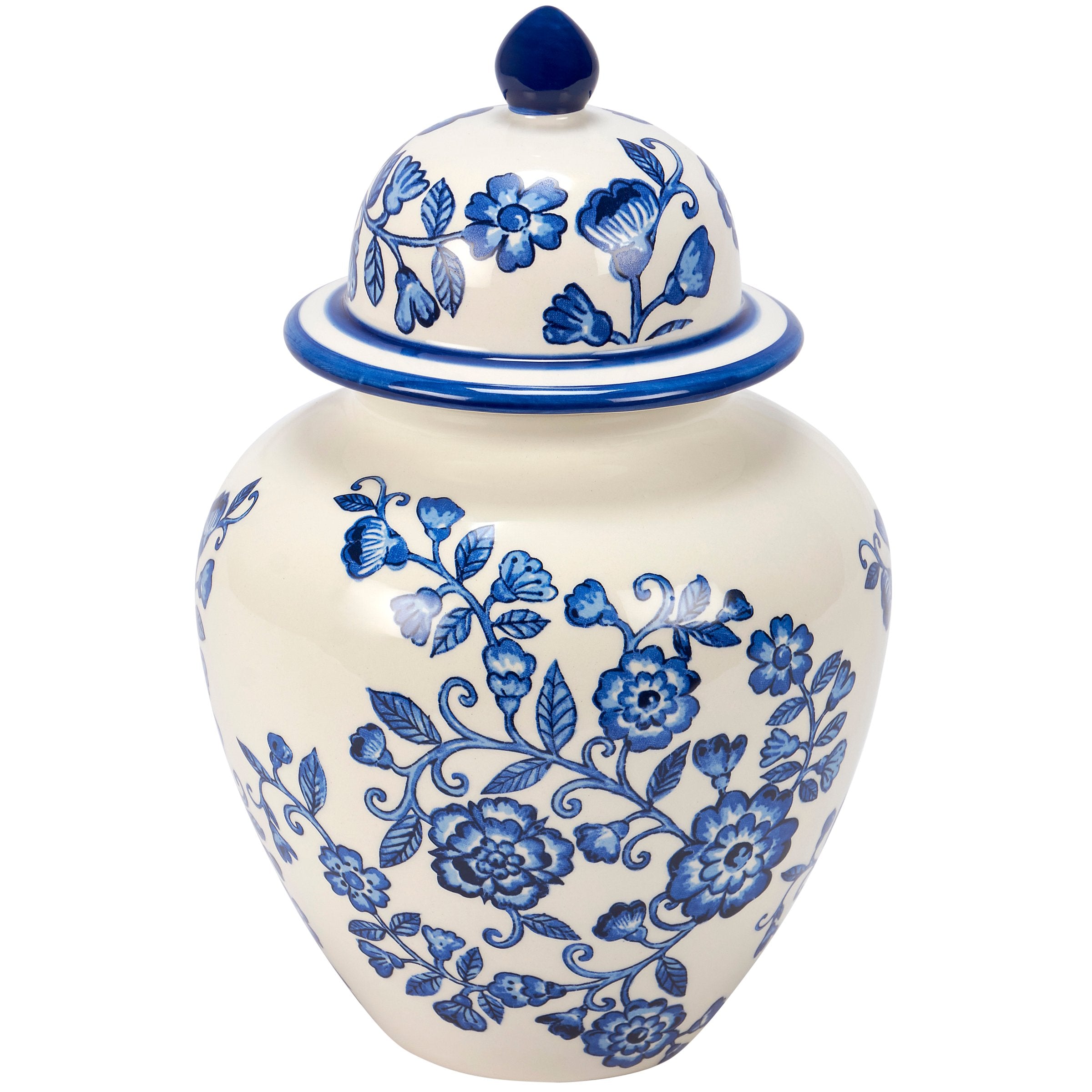 Elegant Chinoiserie Indigo Blue Floral Ceramic Tea Jar with Coordinating Lid