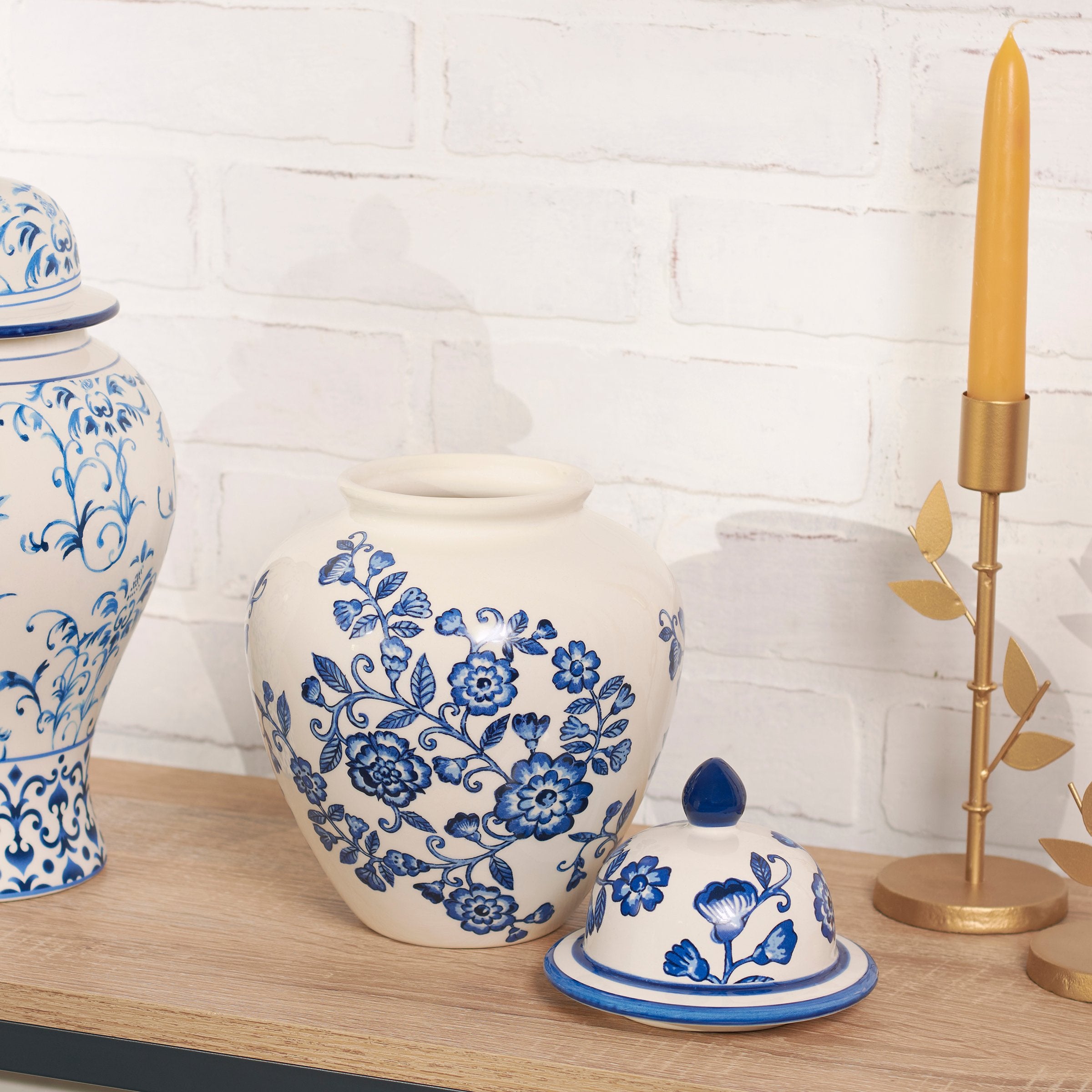 Elegant Chinoiserie Indigo Blue Floral Ceramic Tea Jar with Coordinating Lid