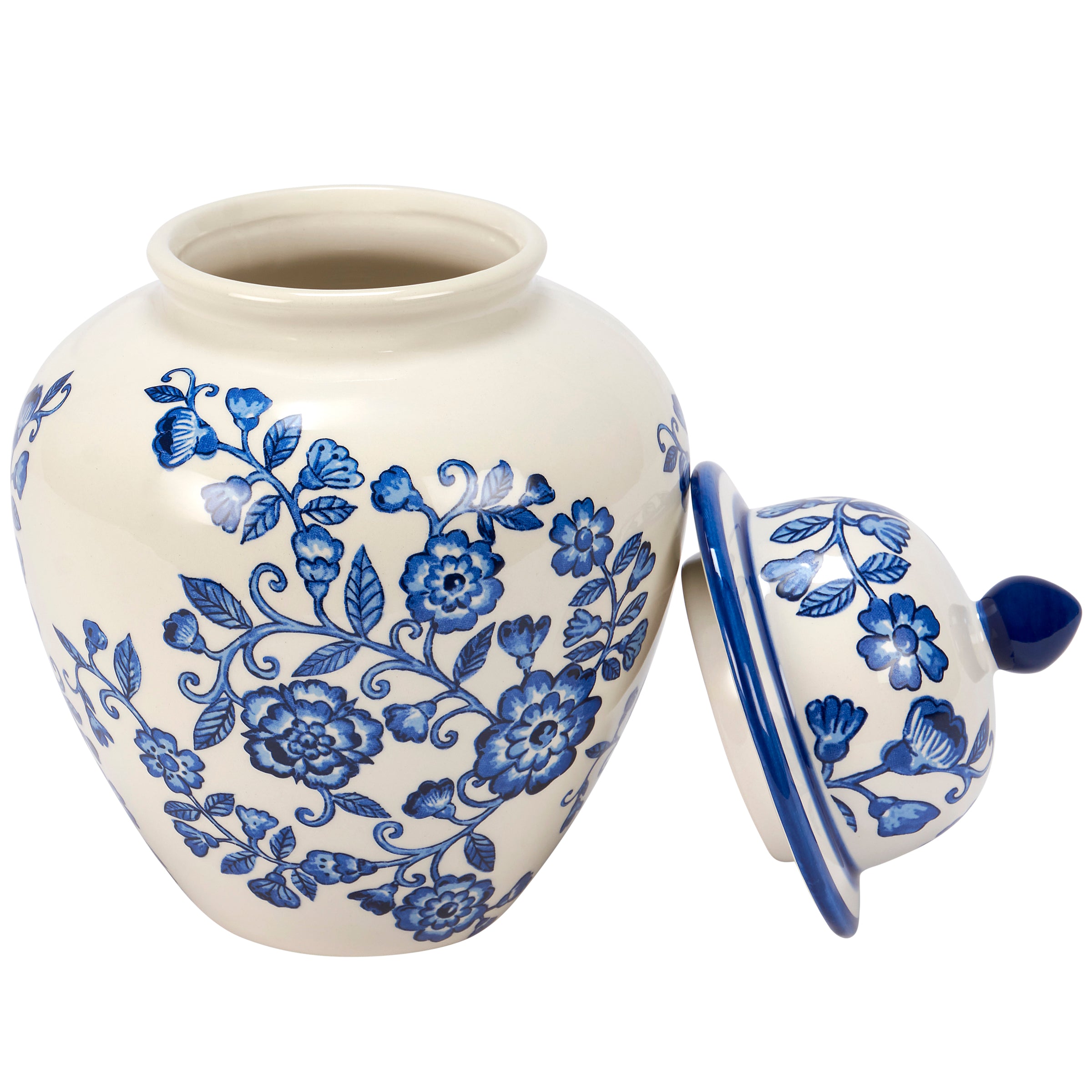 Elegant Chinoiserie Indigo Blue Floral Ceramic Tea Jar with Coordinating Lid