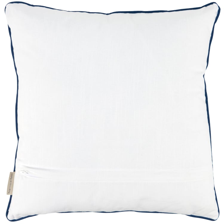 Elegant Indigo Floral Cotton Pillow with Embroidered Chinoiserie Pattern, Zippered Cover