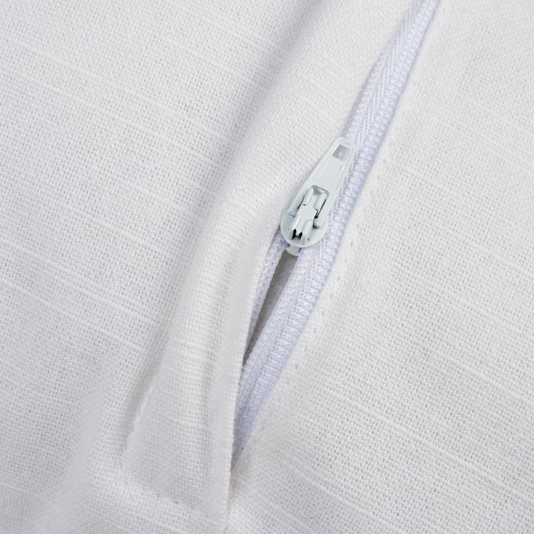 Elegant Indigo Floral Cotton Pillow with Embroidered Chinoiserie Pattern, Zippered Cover