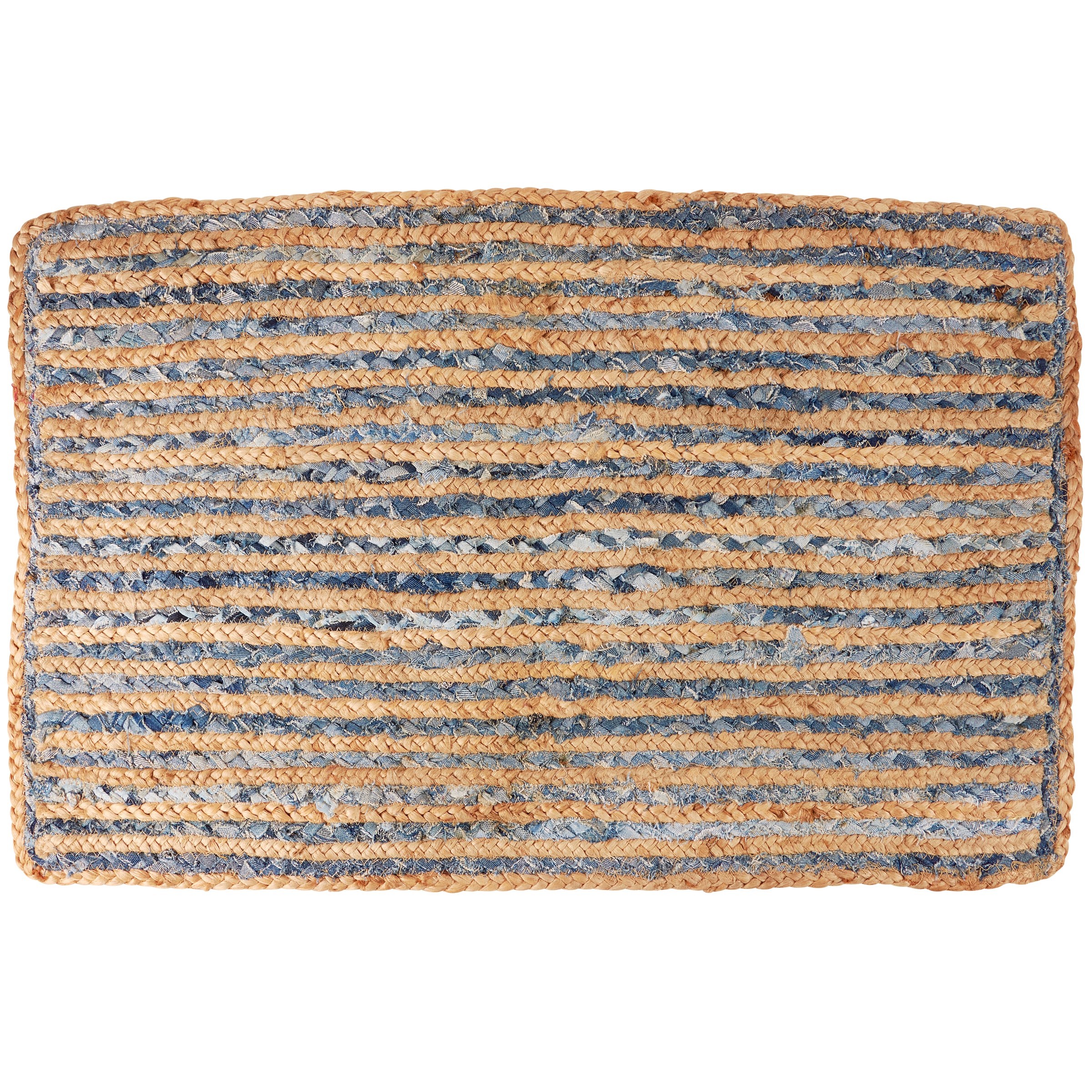 Handmade Braided Jute Indigo Striped Indoor/Outdoor Area Rug with Skid-Resistant Backing