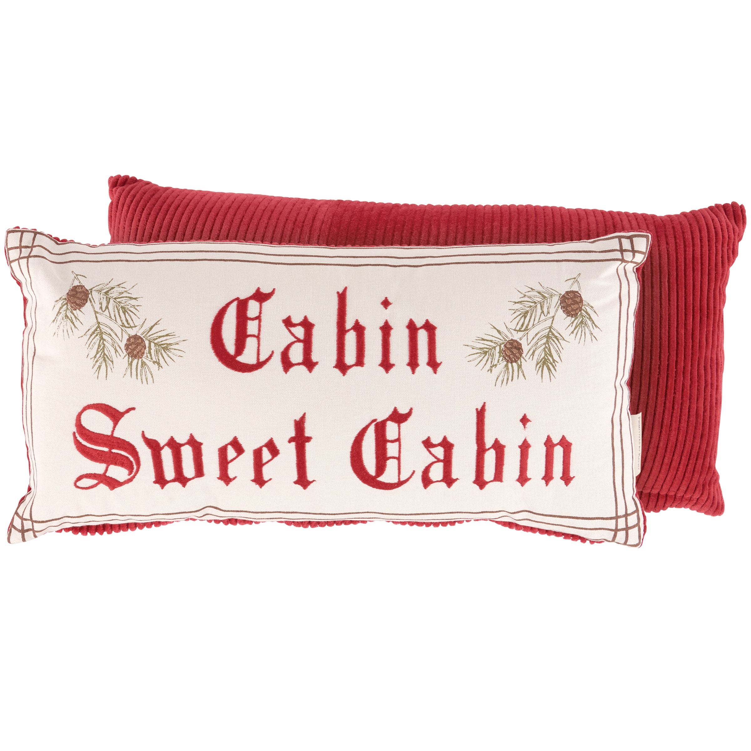 Rustic Cabin Sweet Cabin Christmas Pillow with Pine Branches Embroidery