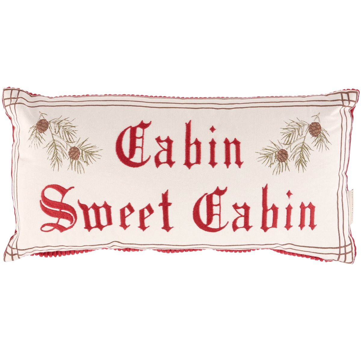 Rustic Cabin Sweet Cabin Christmas Pillow with Pine Branches Embroidery