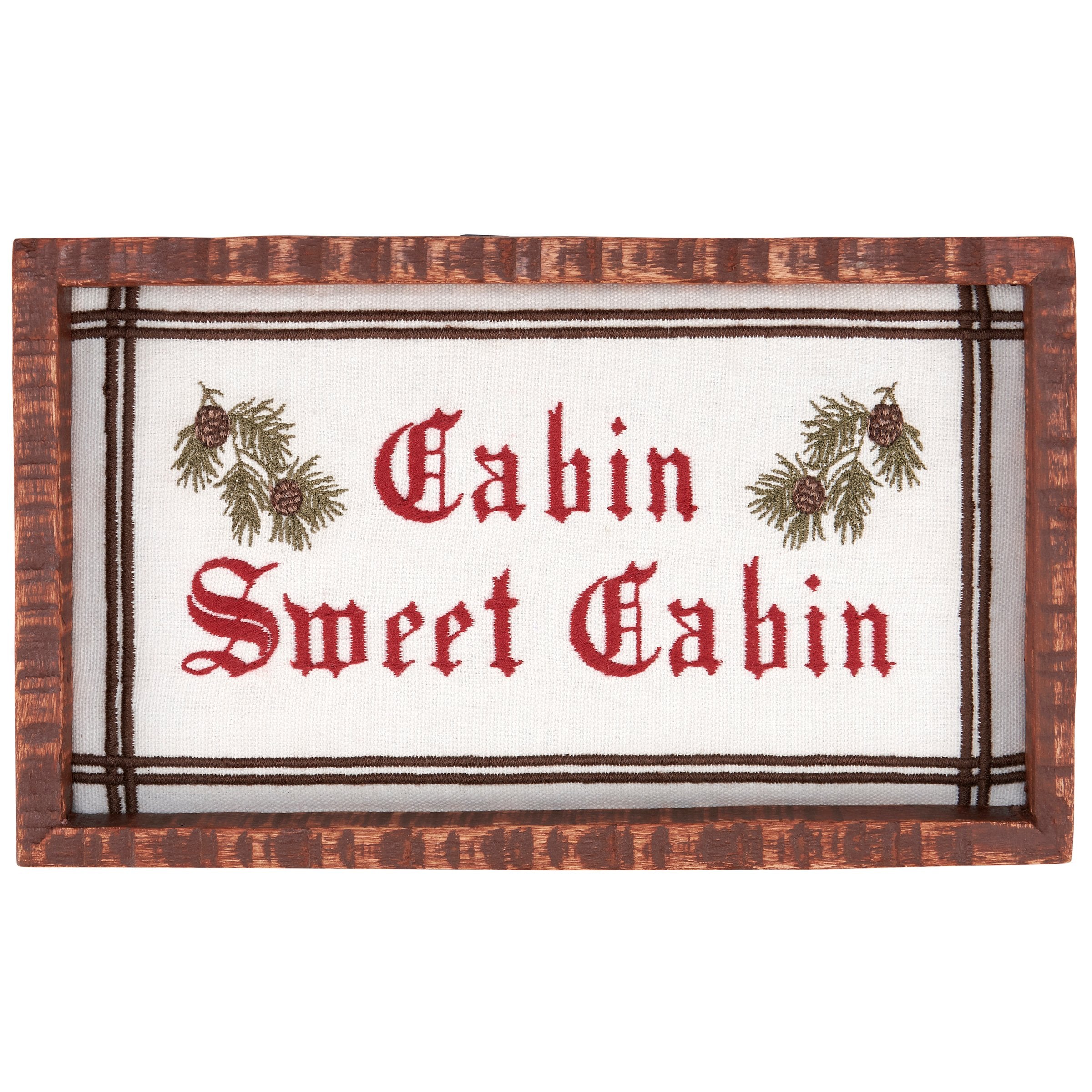 Charming Framed Cabin Sweet Cabin Embroidered Pine Stitchery for Rustic Home Decor