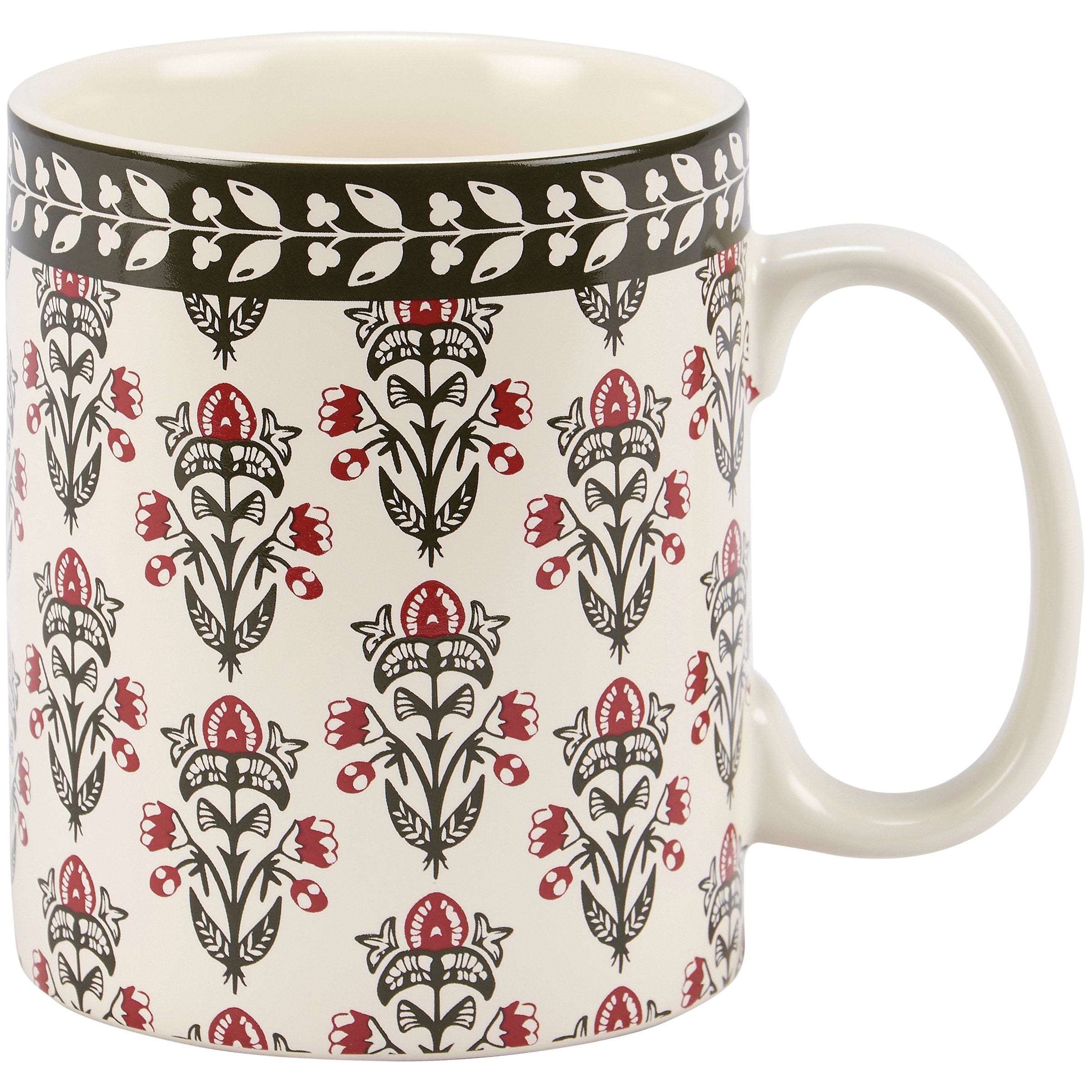 Rustic Floral Block Print Stoneware Mug - 20 oz. Microwave & Dishwasher Safe
