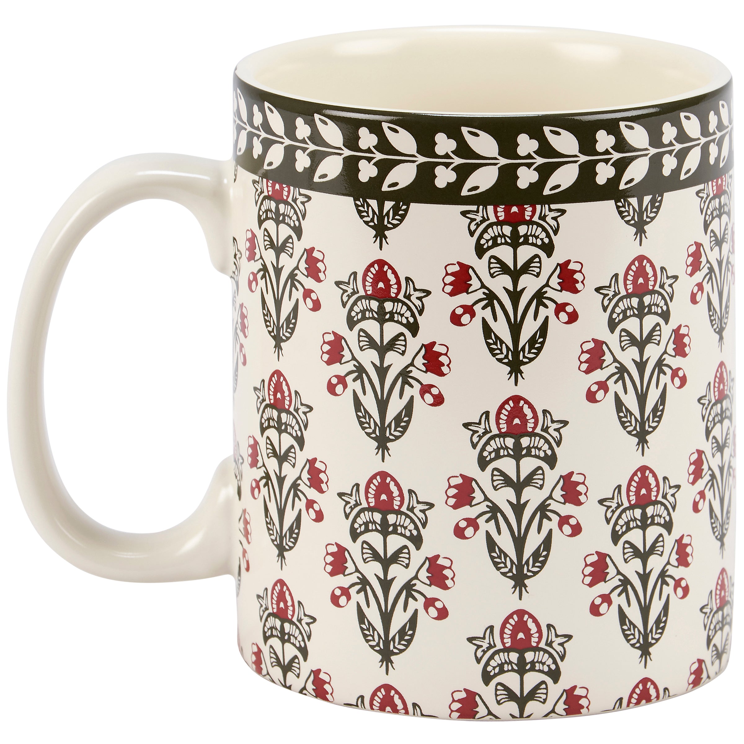 Rustic Floral Block Print Stoneware Mug - 20 oz. Microwave & Dishwasher Safe