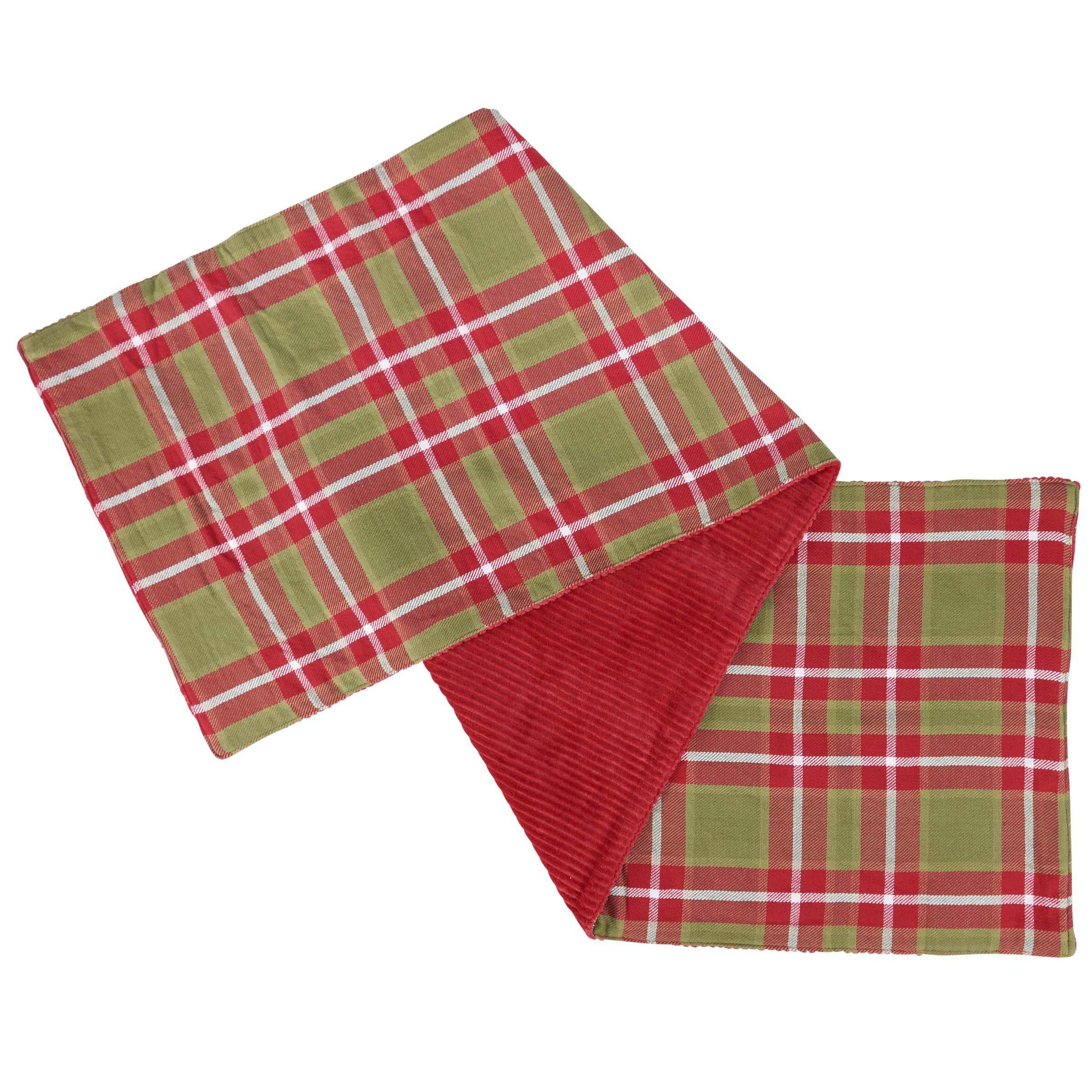 Festive Red Plaid Christmas Table Runner, Reversible Cotton Corduroy Cabin Decor Accent