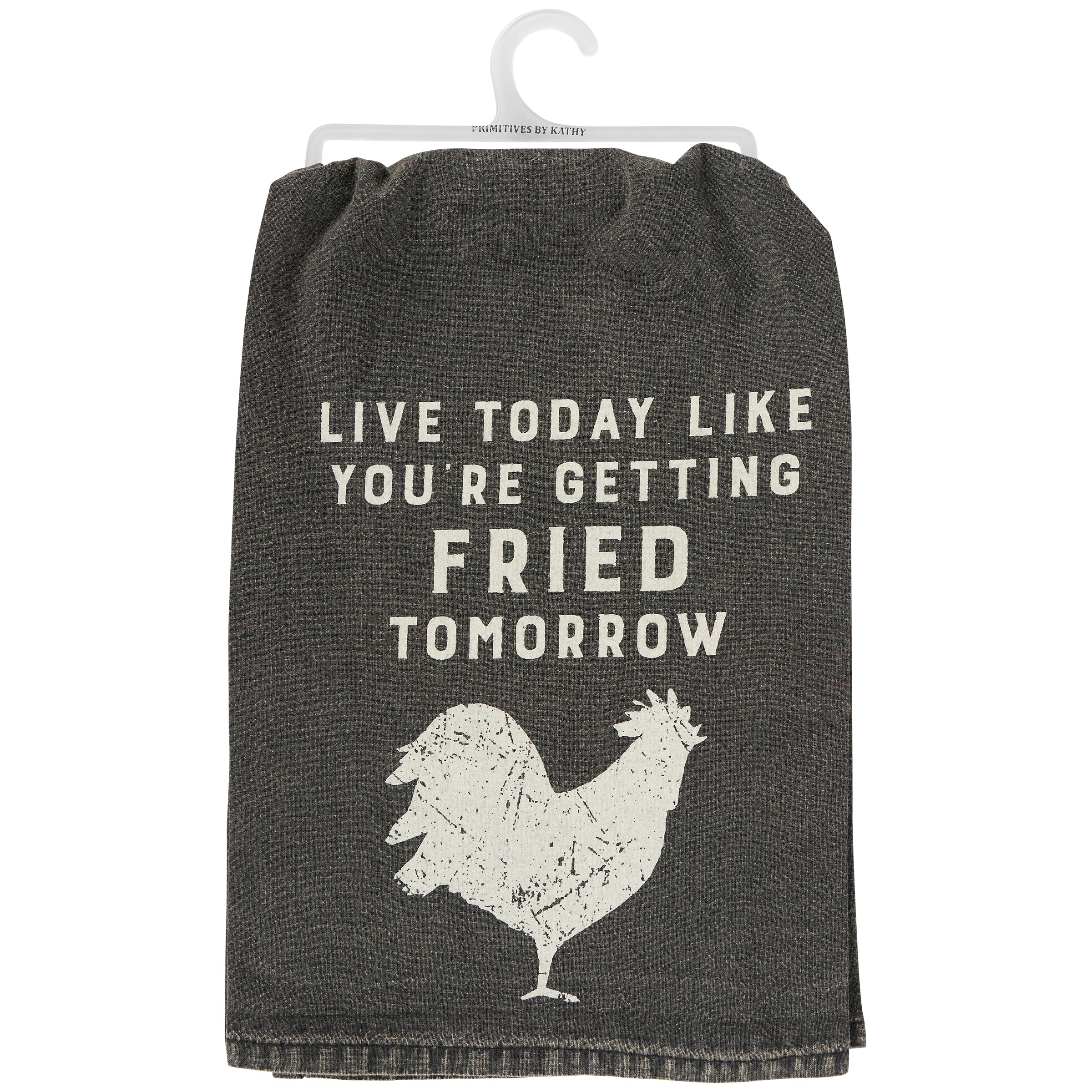 Humorous Farmhouse Chicken Kitchen Towel - "Live Today Like You're Fried Tomorrow" Cotton Dish Cloth