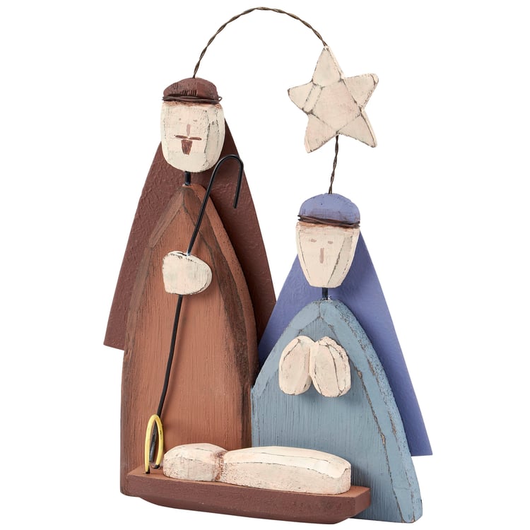 Rustic Holy Family Nativity Scene Decor - Wood & Metal Hanging/Freestanding Christmas Accent