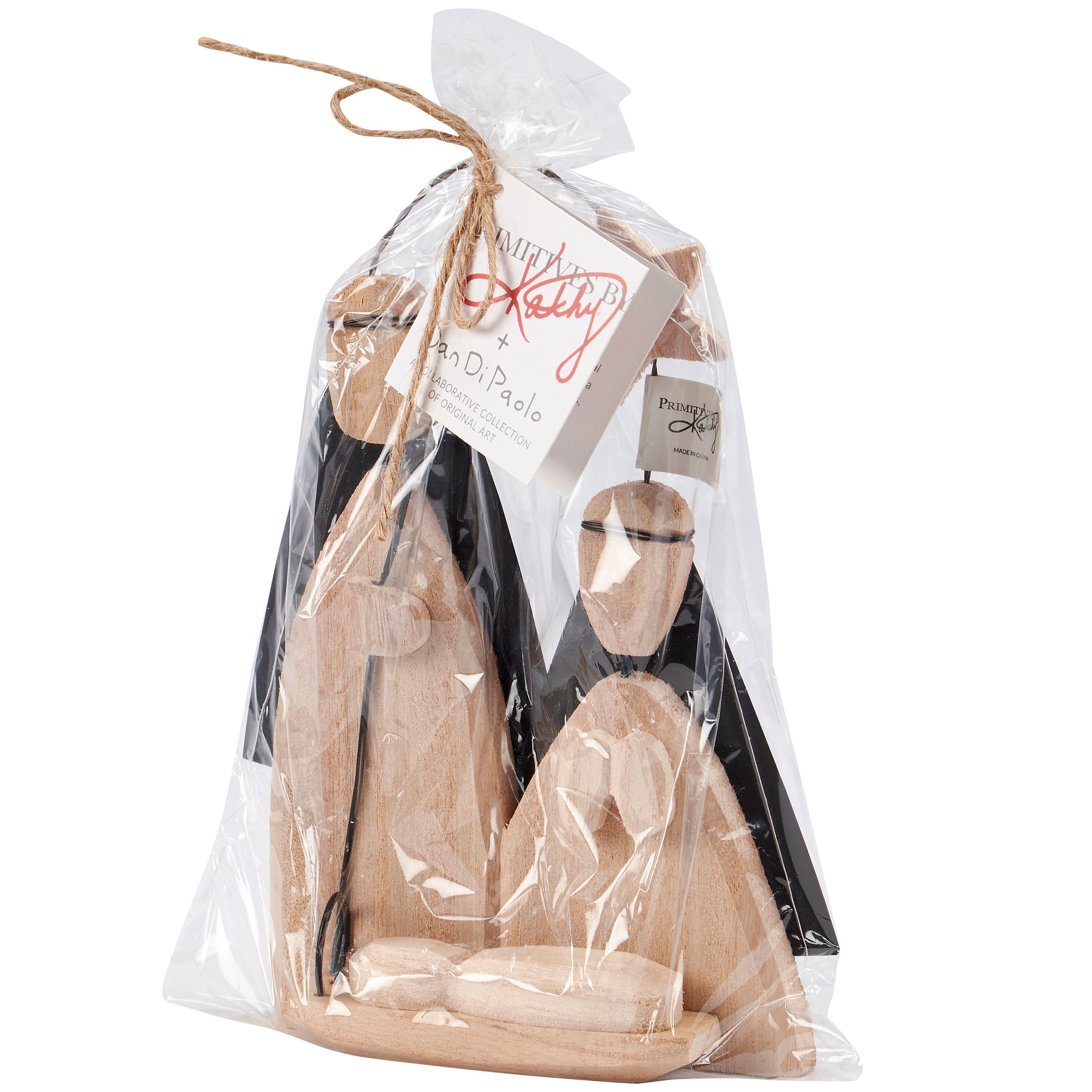 Rustic Hand Carved Holy Family Nativity Hanging Decor with Metal Accents