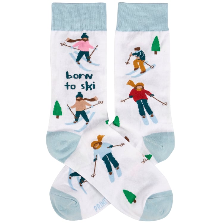 Fun 'Born To Ski' Winter Sports Socks - Cozy Cotton Blend, One Size