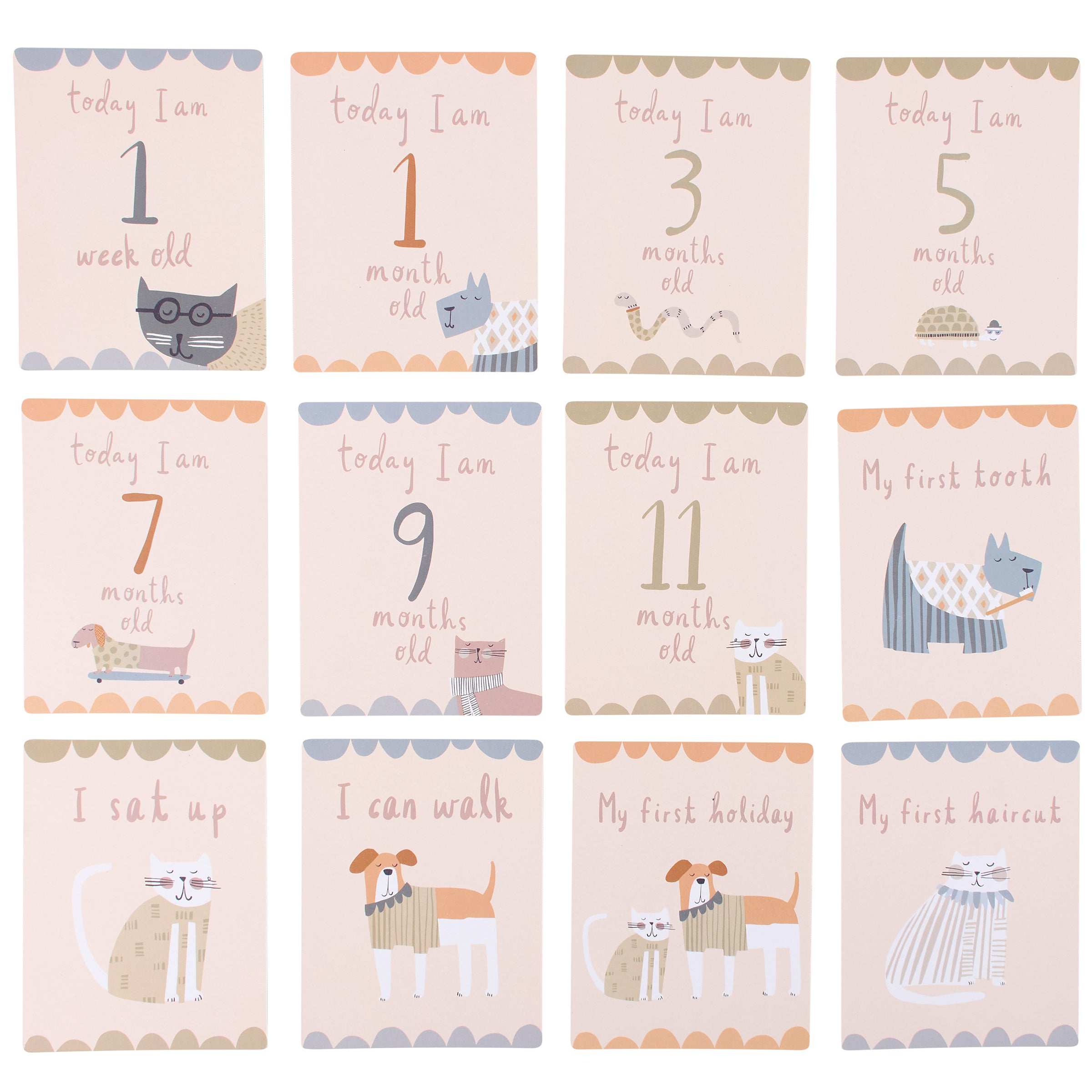 Charming Animal Friends Baby Milestone Cards Set for Precious First Year Memories