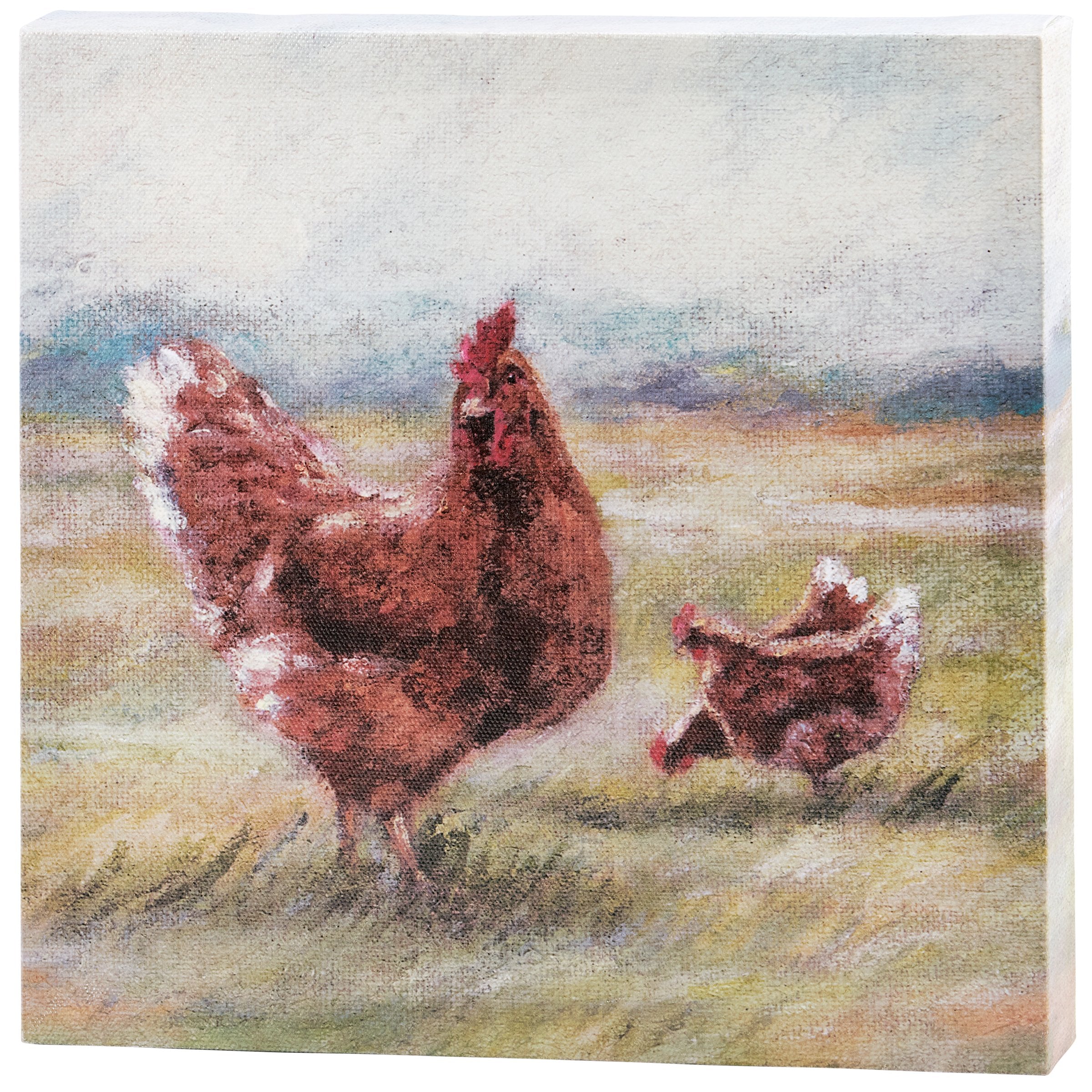 Charming Farm Chickens Burlap Canvas Wall Art Decor for Rustic Homes