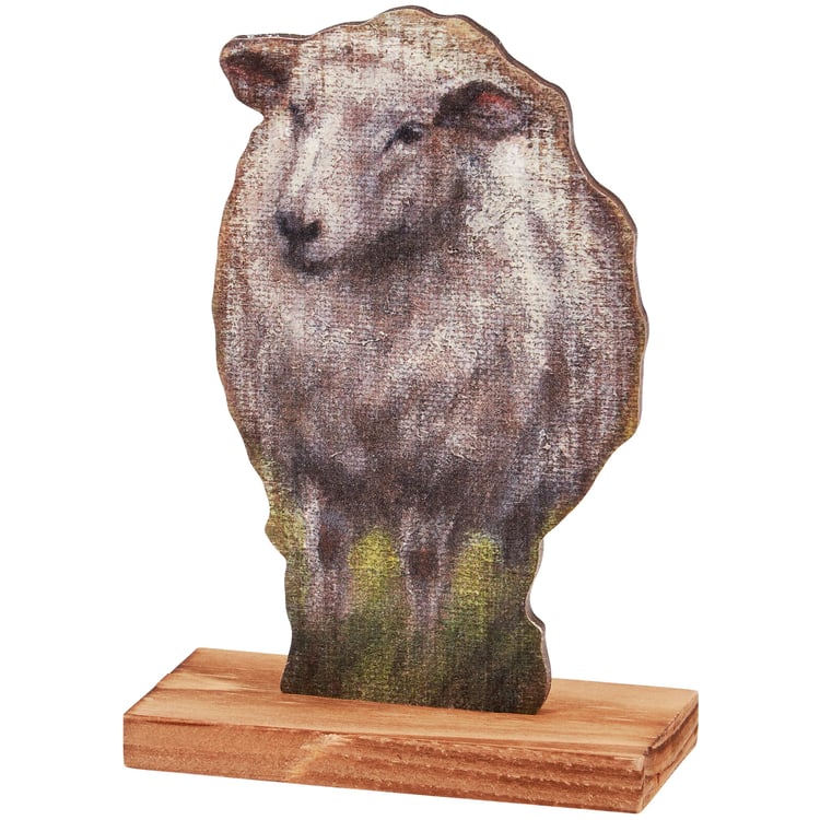 Charming White Sheep Farmhouse Wooden Decor Stand Up Rustic Accent