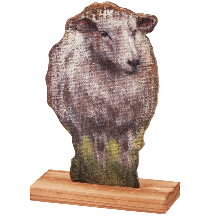 Charming White Sheep Farmhouse Wooden Decor Stand Up Rustic Accent