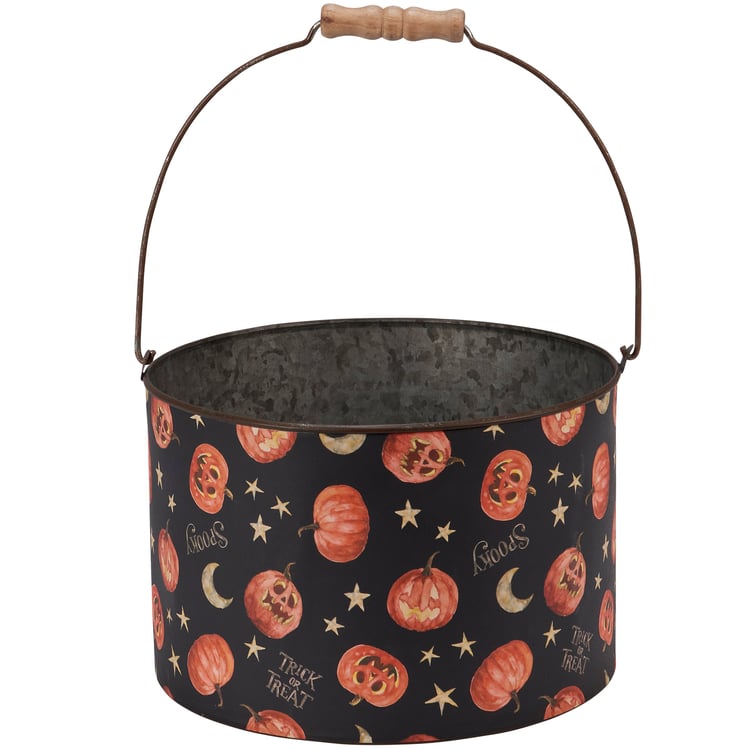 Festive Galvanized Metal Halloween Decor Buckets Set - Spooky Trick Or Treat Storage