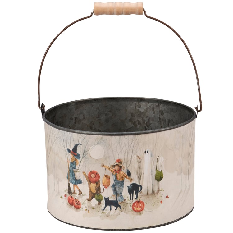 Festive Galvanized Metal Halloween Decor Buckets Set - Spooky Trick Or Treat Storage
