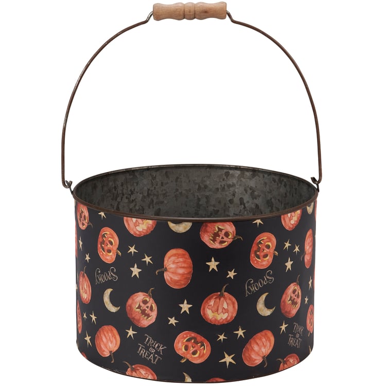 Festive Galvanized Metal Halloween Decor Buckets Set - Spooky Trick Or Treat Storage