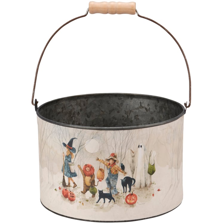 Festive Galvanized Metal Halloween Decor Buckets Set - Spooky Trick Or Treat Storage