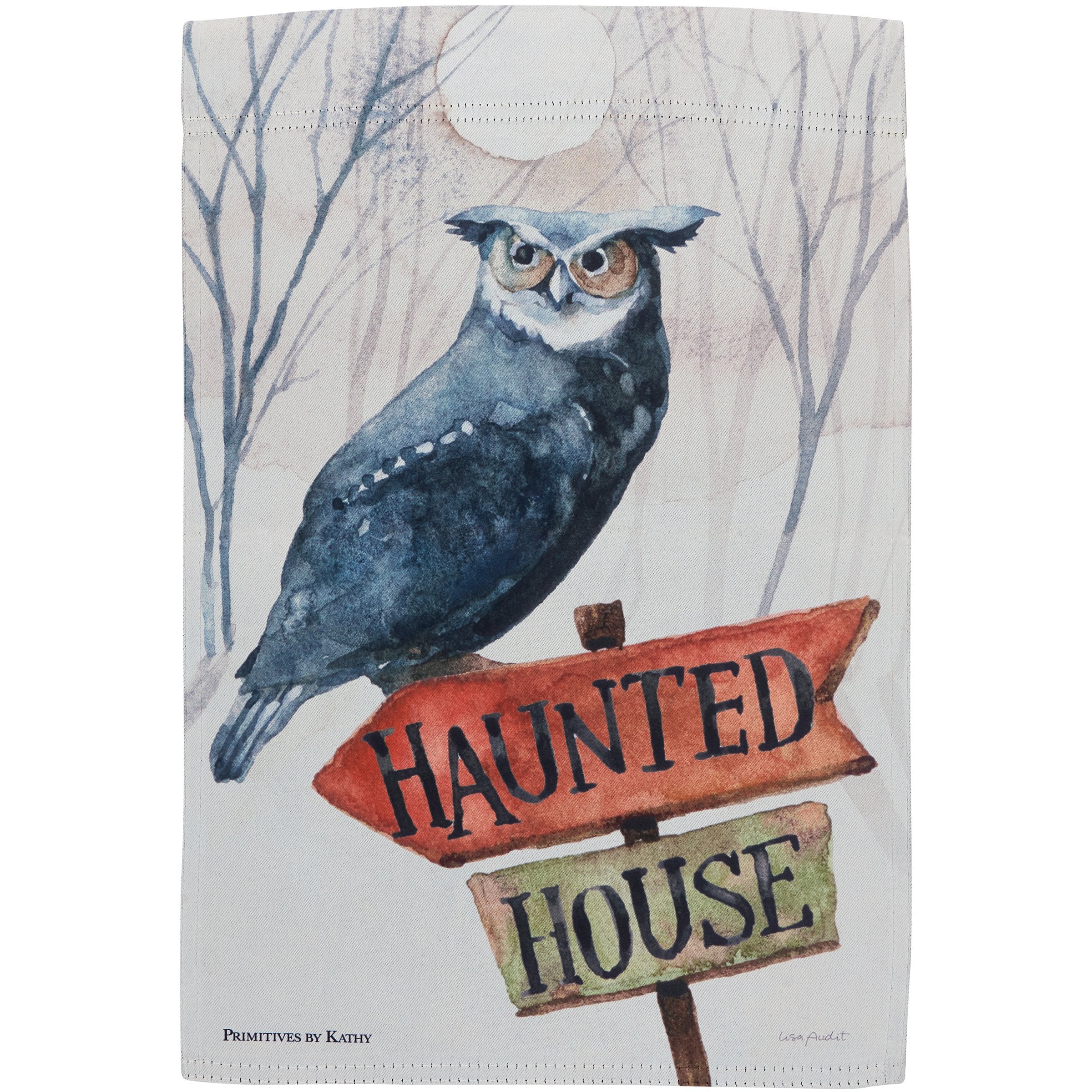 Spooky Haunted House Owl Garden Flag - Double-Sided Polyester Outdoor Halloween Decor